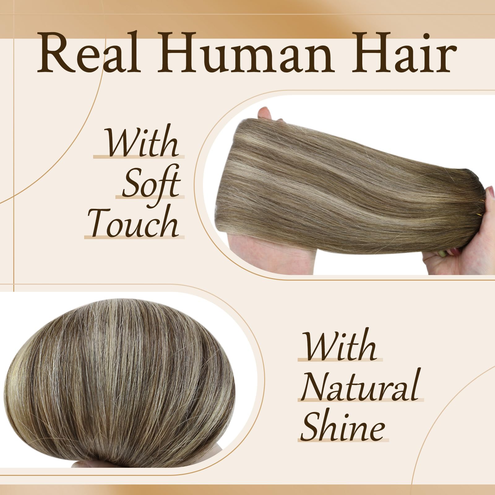 Sunny Human Hair Clip in Extensions Brown Real Hair Extensions Clip in Human Hair Balayage Dark Brown Ombre Light Brown with Blo
