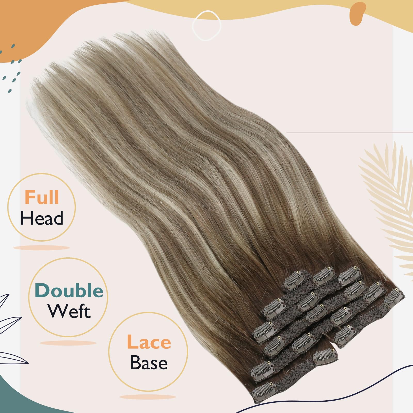 Ve Sunny Clip in Hair Extensions Balayage Human Hair Clip in Extensions Ombre Brown Hair Extensions Clip ins Dark Brown to Light