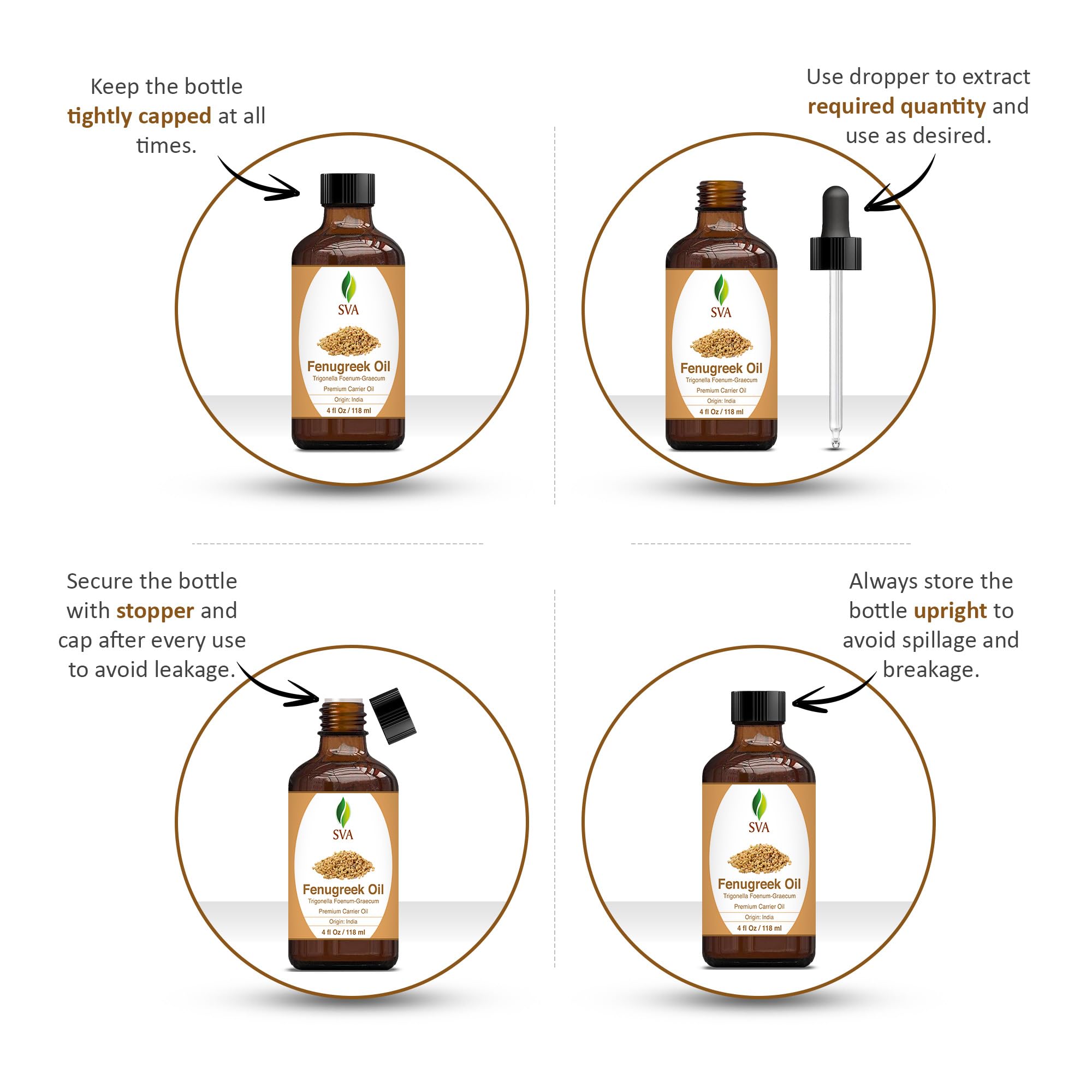 Sva Fenugreek Oil 4Oz (118Ml) Premium Carrier Oil With Dropper For Hair Care, Hair Oiling, Scalp Massage & Skin Care