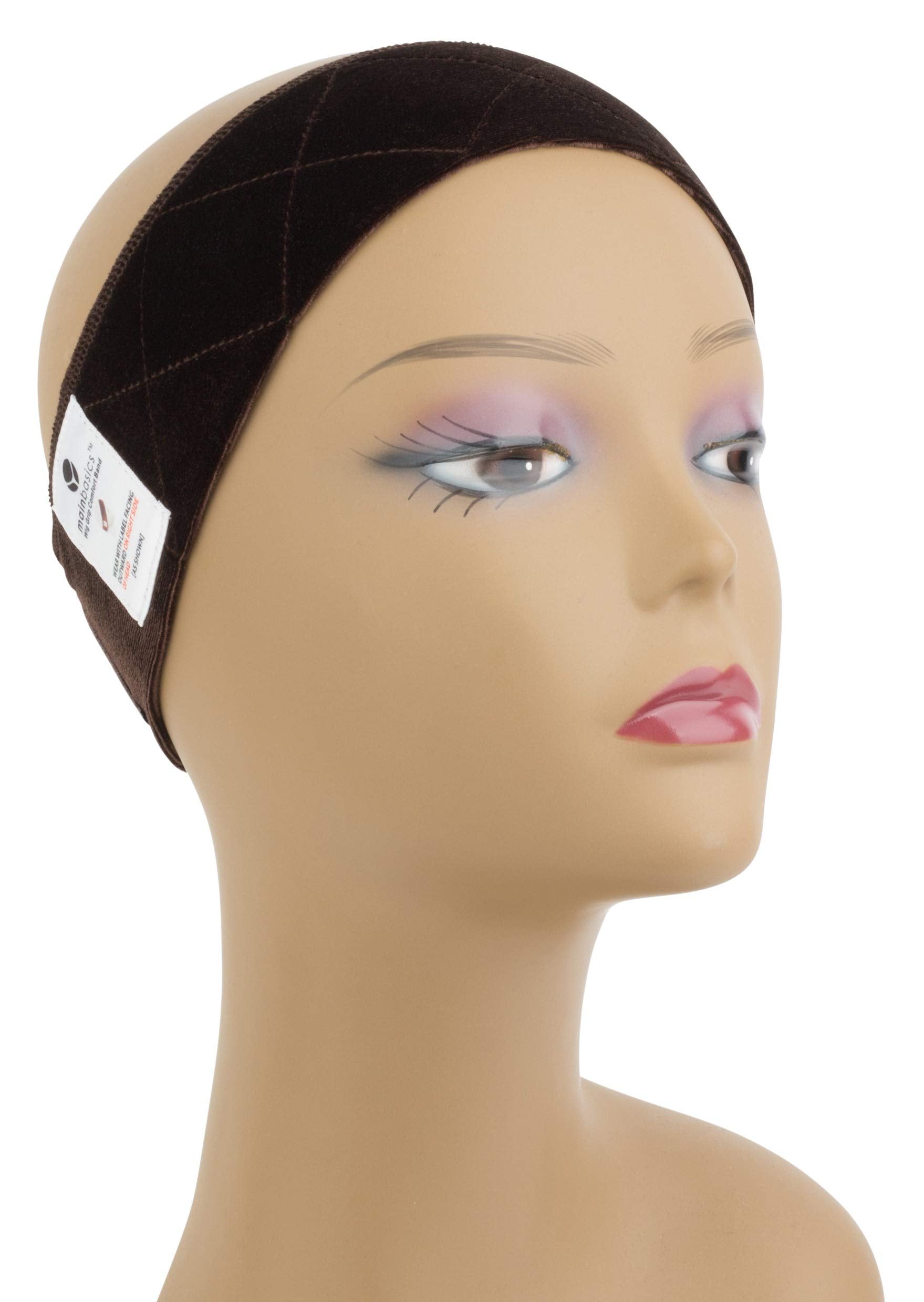 MainBasics Wig Grip Band for Keeping Wigs in Place Adjustable Velvet Wig Headband (Brown)