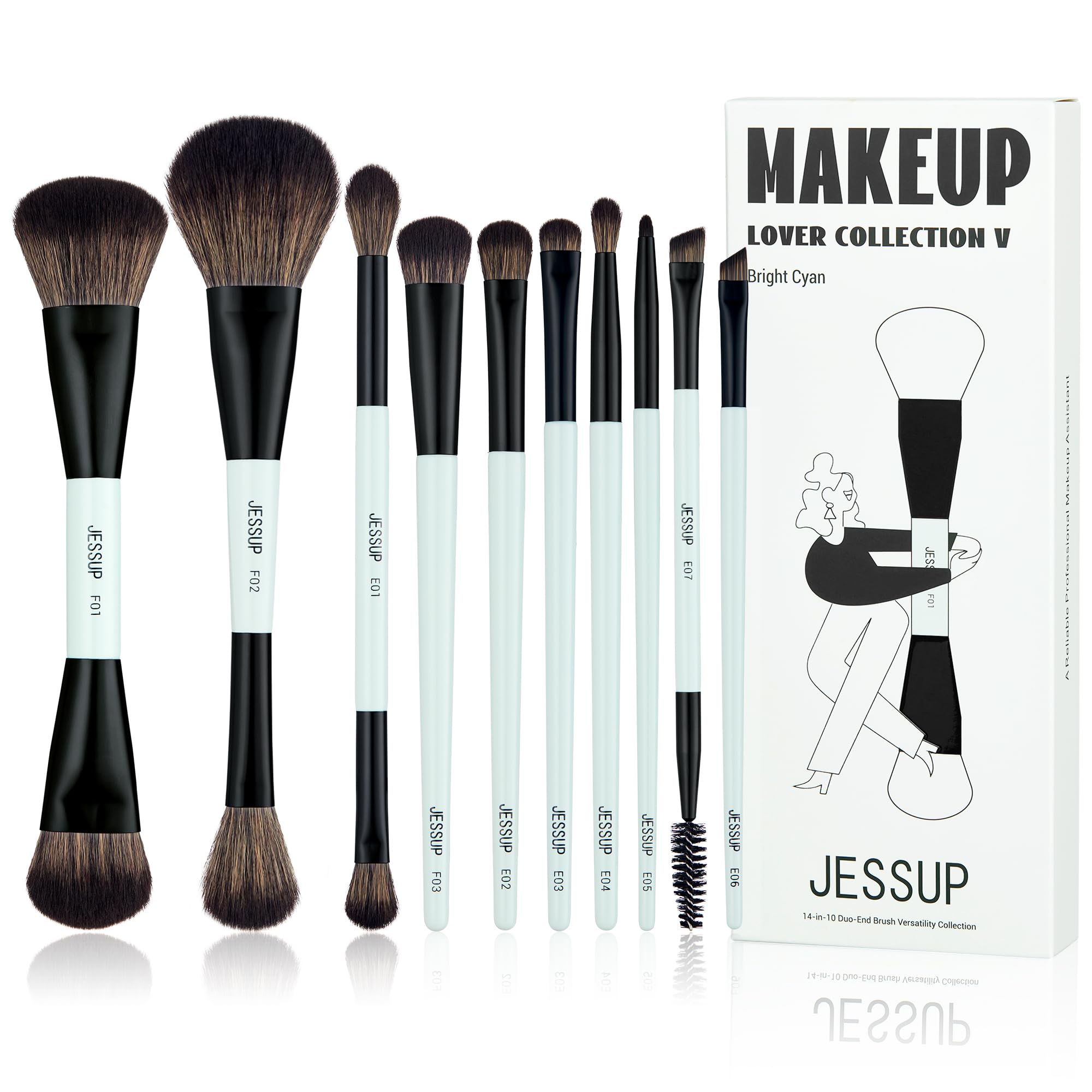 Jessup Makeup Brushes Set 10Pcs, Double Sided Foundation Contour Blush Highlight Blending Eyebrow Brush Eyeshadow Eyeliner Conce
