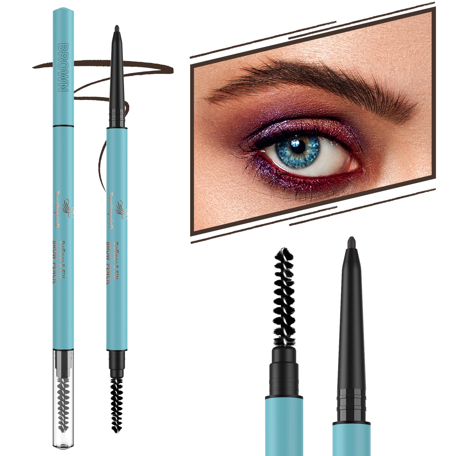 Turritopsisd Eyebrow Pencil Liner ?2-Pack Auburn? Waterproof Long-Lasting Retractable Extra-Slim Pen Fine-Tip Built-In Brush Cre