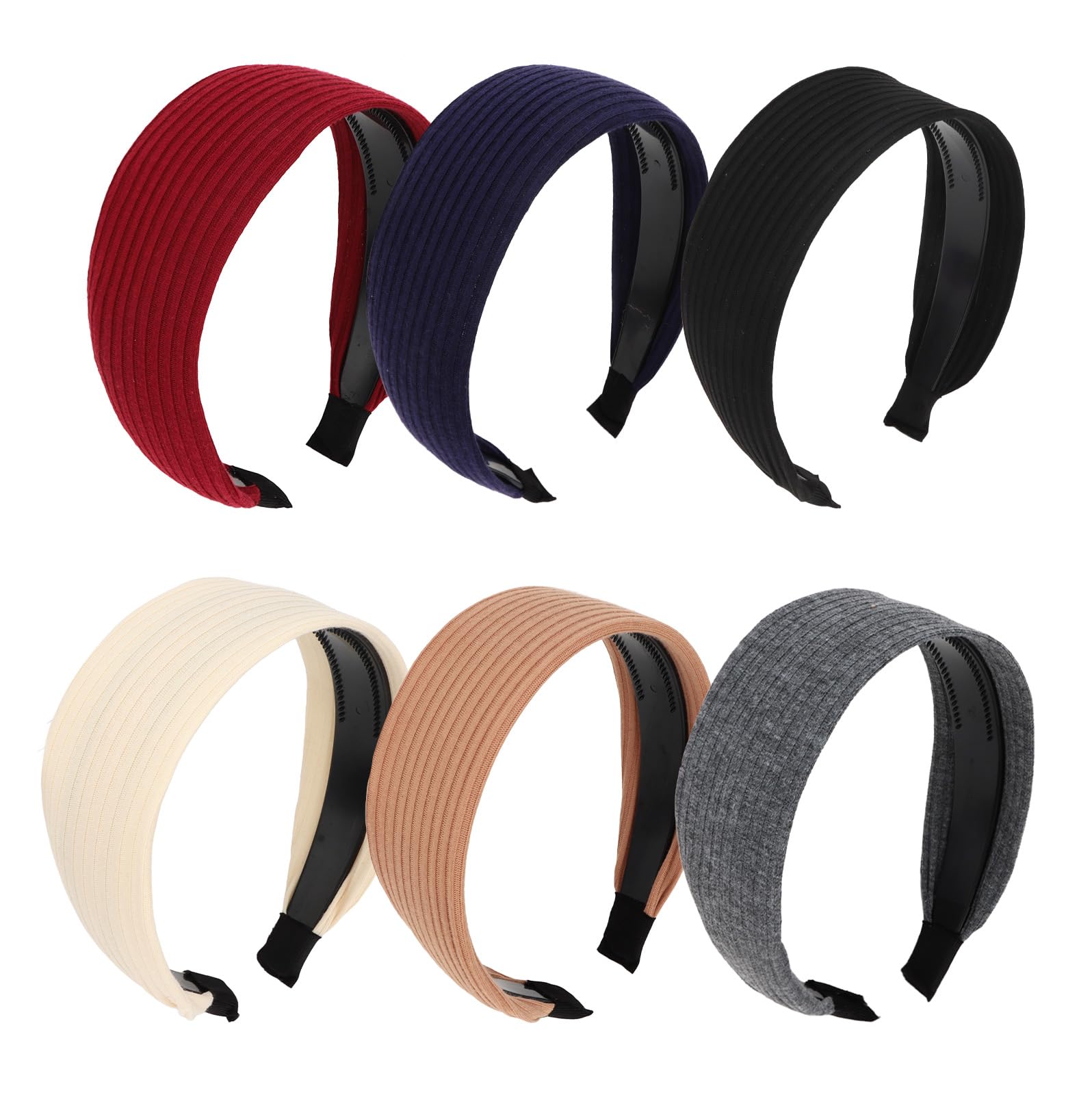 Wecoe Headbands for Women, 6pcs Wide Ribbed Headbands Non Slip Fashion Head Bands Comfortable Hairbands Hair Accessories for Wom
