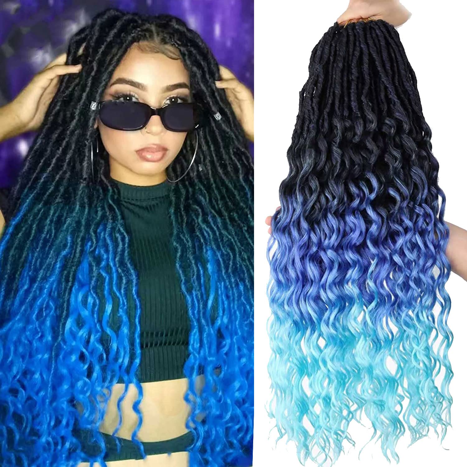 6 Pack Faux Locs Crochet Hair Soft Goddess Locs Crochet Braids 24 Inch Deep Wave Locs Crochet Hair Extensions(24 Inch, 1B/Dark b