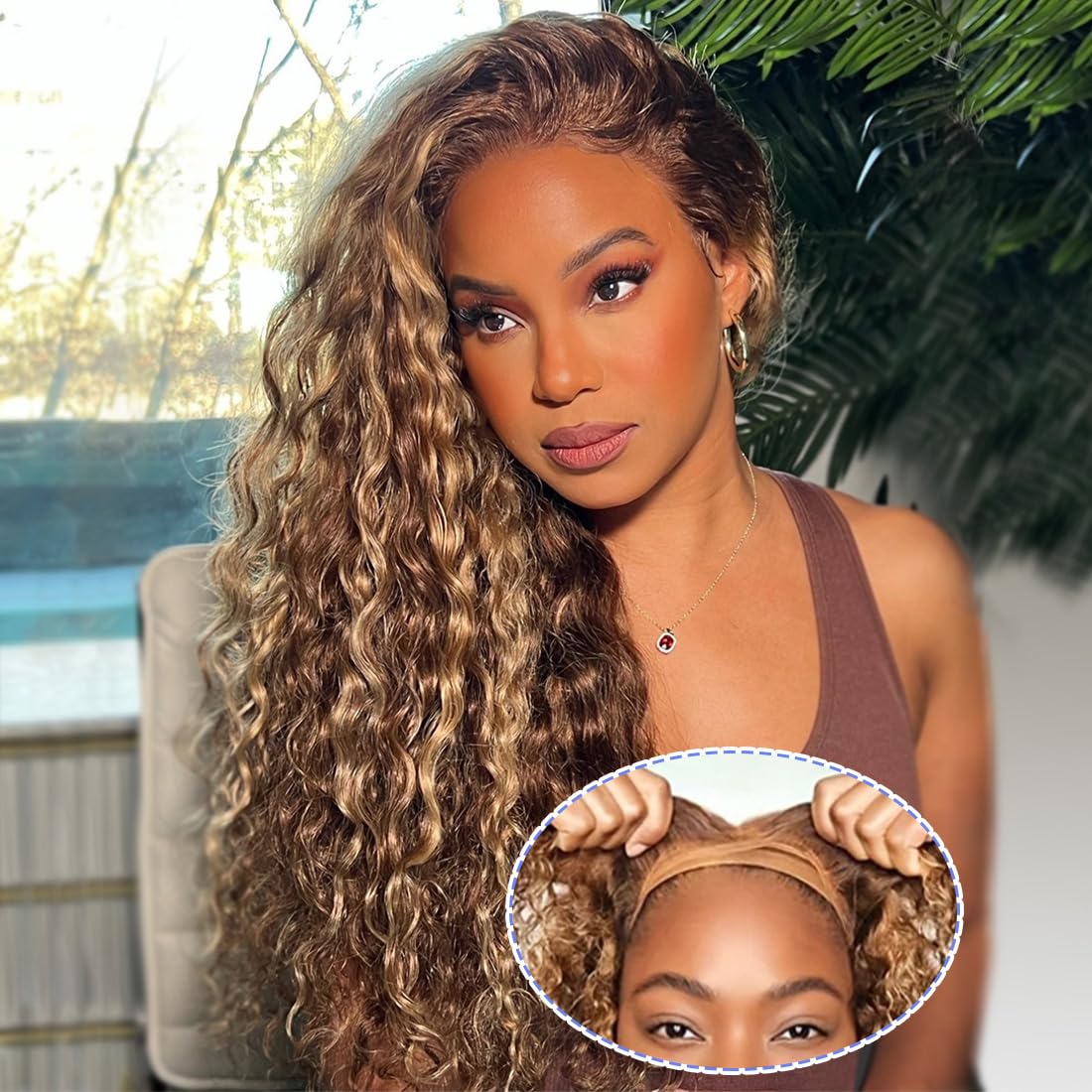 4GIRL4EVER Highlight Glueless Wigs Human Hair Pre Plucked Pre Cut 6x4 Honey Blonde Deep Wave Lace Closure Wear and Go Glueless W
