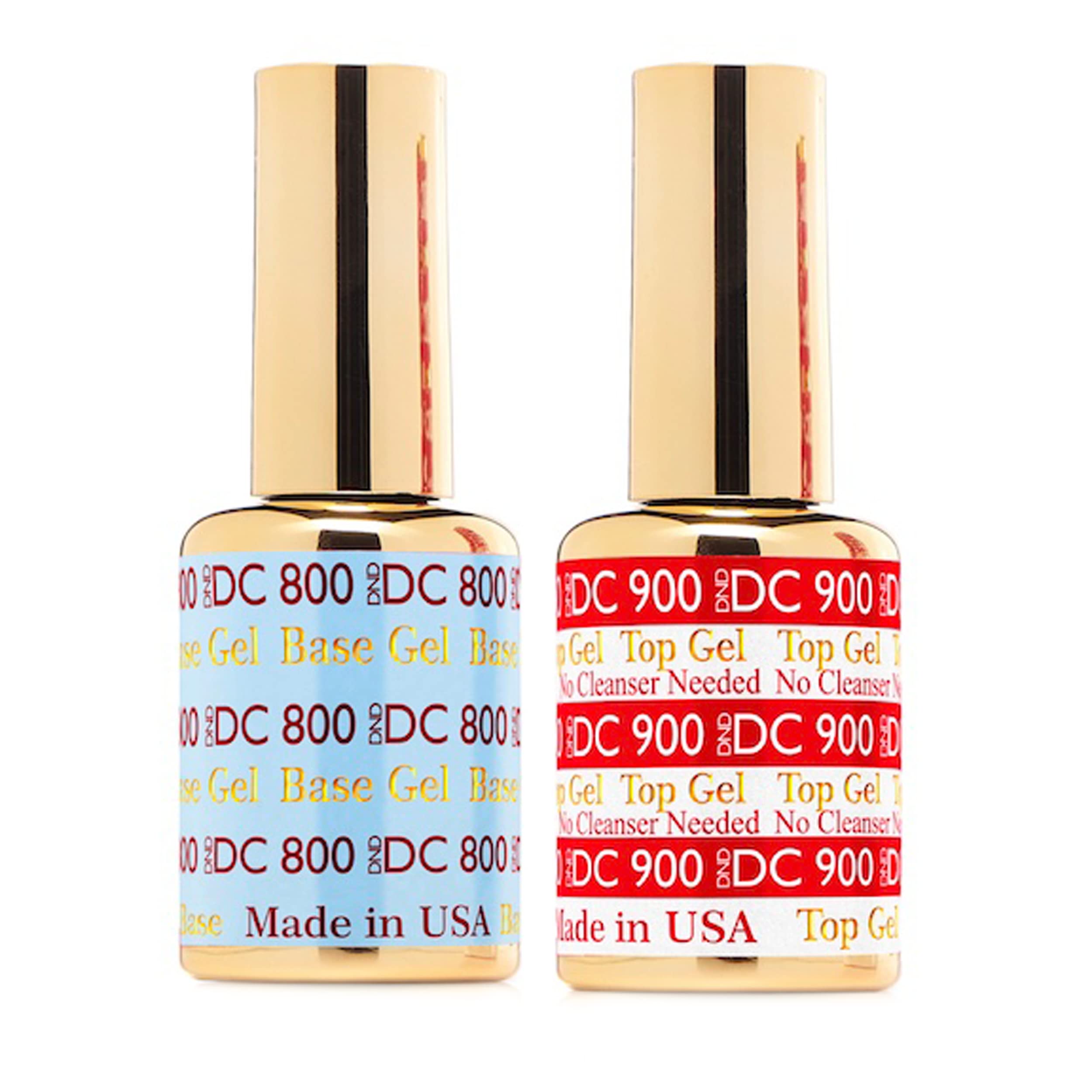 DND DC Base Gel and Top Gel Polish No Cleanse Set, UV/LED GelBase Polish 800 and No Cleanse Top Coat 900, Salon Professional Gel