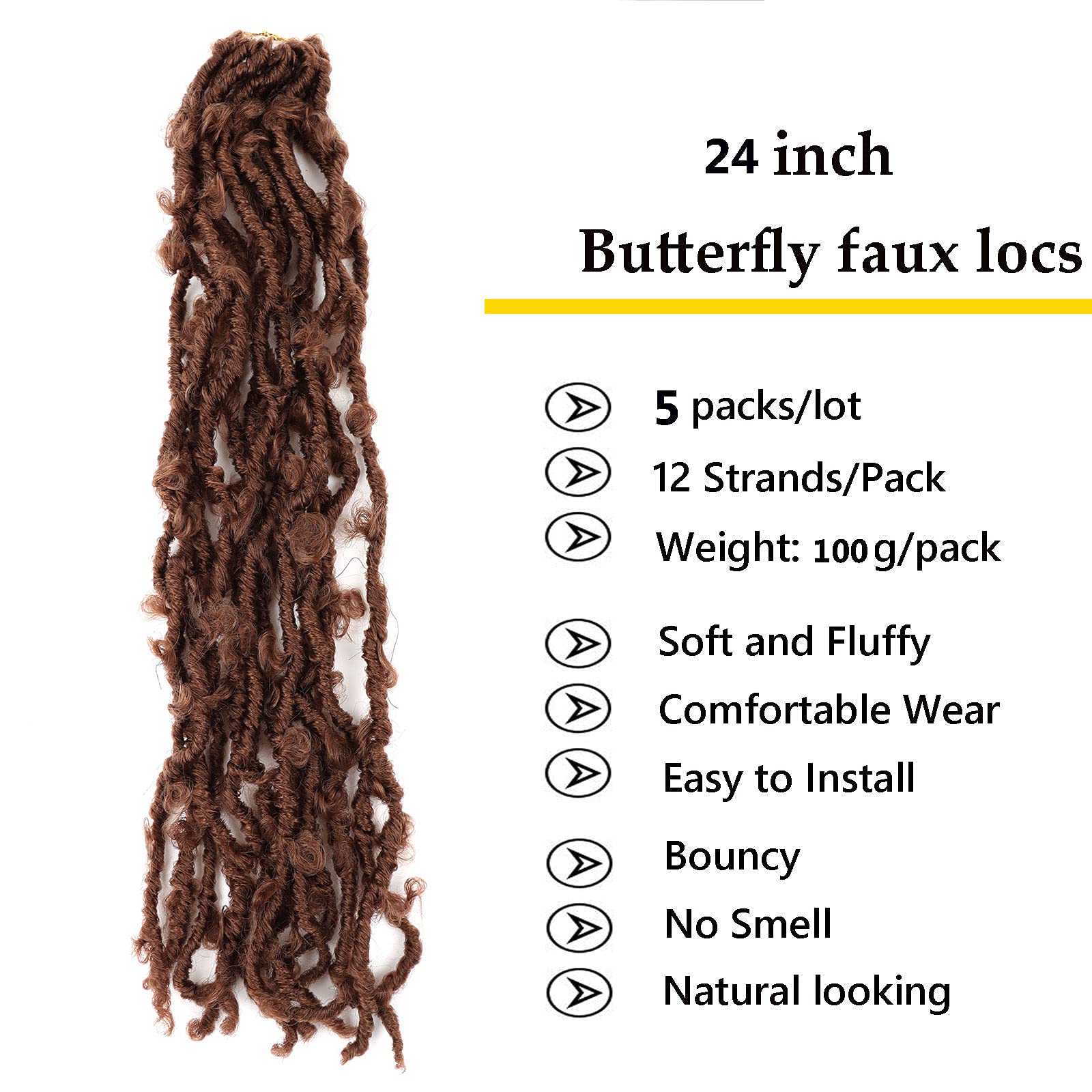 Lmzim 5 Packs 24 Inch Butterfly Crochet Hair For Black Women Faux Locs Pre Looped Pre-Twisted Braids (24 Inch 5 Pack, 30)