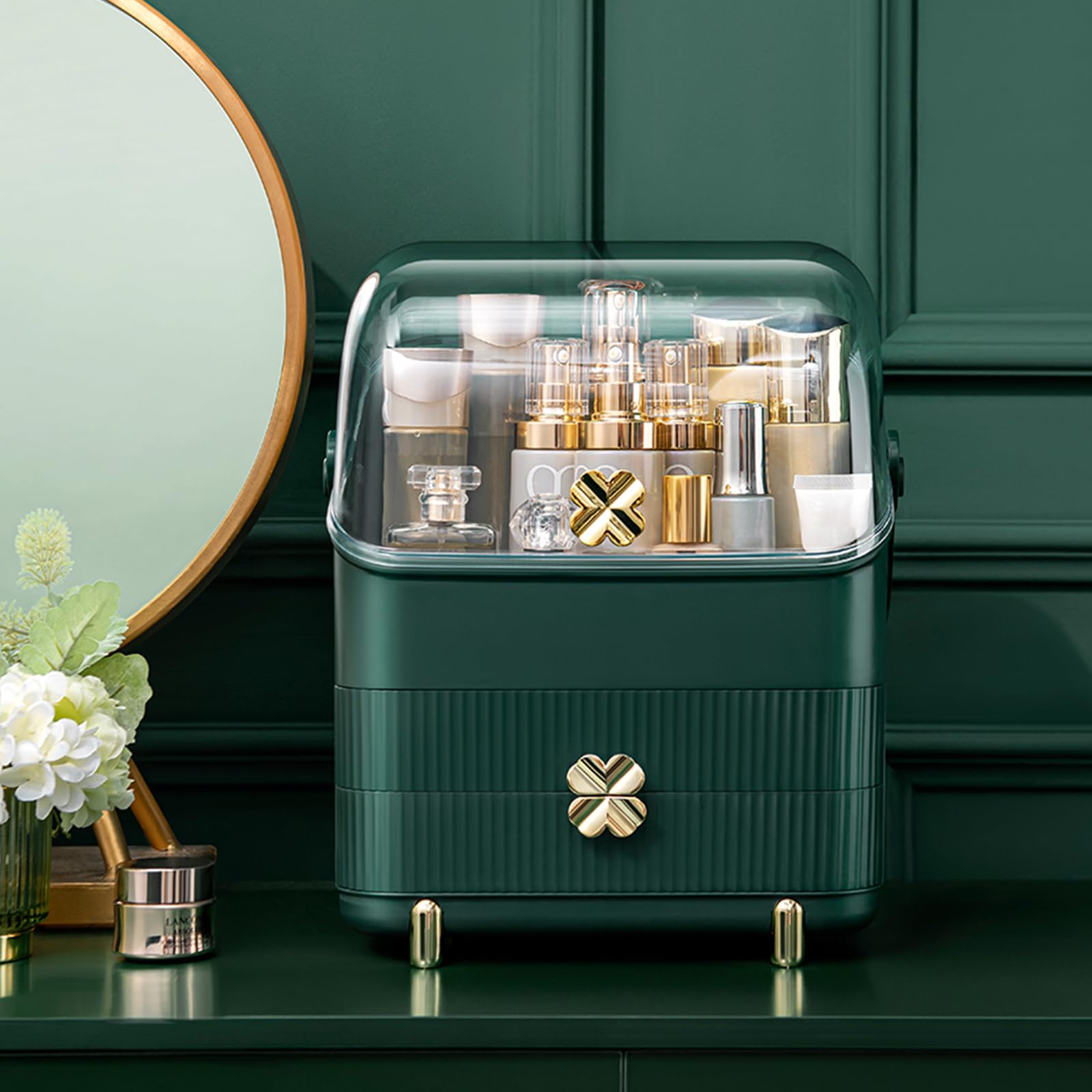 Preppy Skincare Organizers Makeup Organizer Holder Cosmetic Storage Box Display Case 3 Tiers Dust Free Cover Portable Handle 2 R