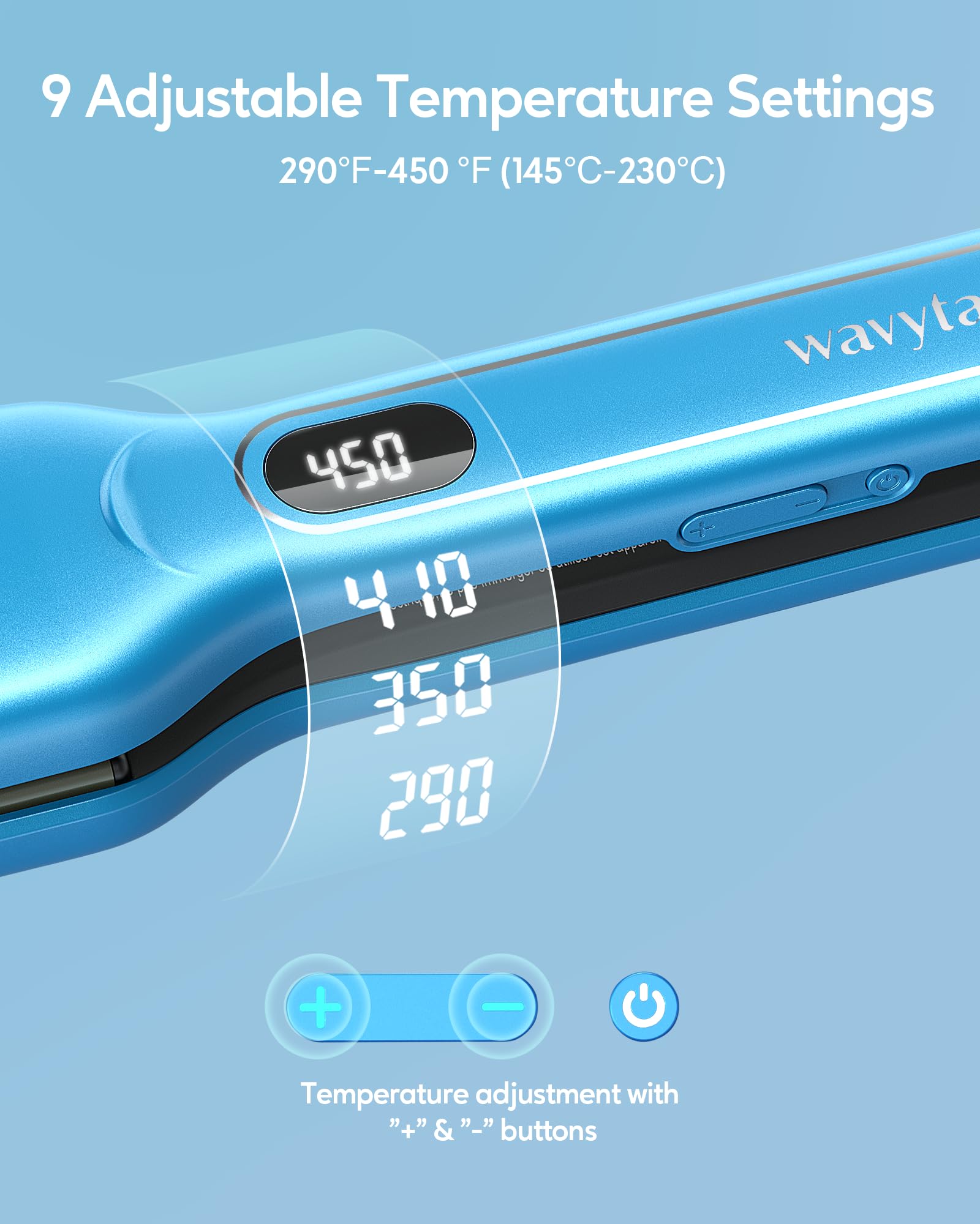Wavytalk Hair Straightener, 1.7" Titanium Wet to Dry Flat Iron, Blue, Model 35-US-WA139BLUE-2GR08827