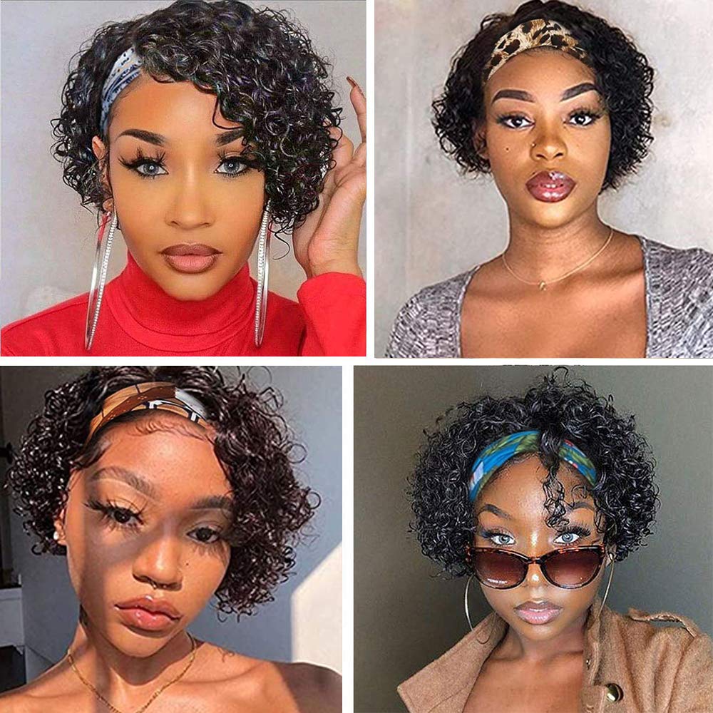Legendhair Glueless Wig Human Hair Curly Bob Pixie Cut Headband Wigs Human Hair Afro Kinky Curly None Lace Front Wigs For Black