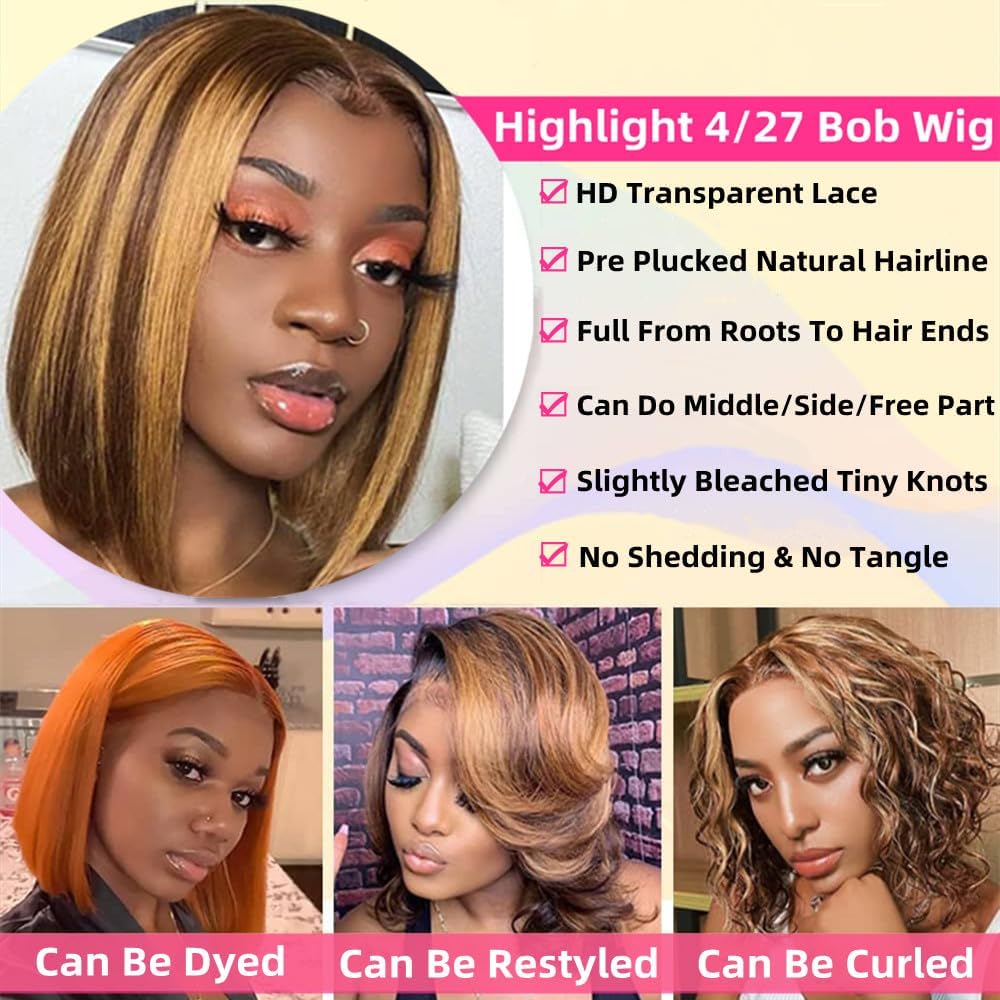 Superfect 4/27 Lace Front Bob Wig Human Hair Ombre Honey Blonde 13X4 Hd Lace Front Wigs Human Hair Pre Plucked Middle Part Highl