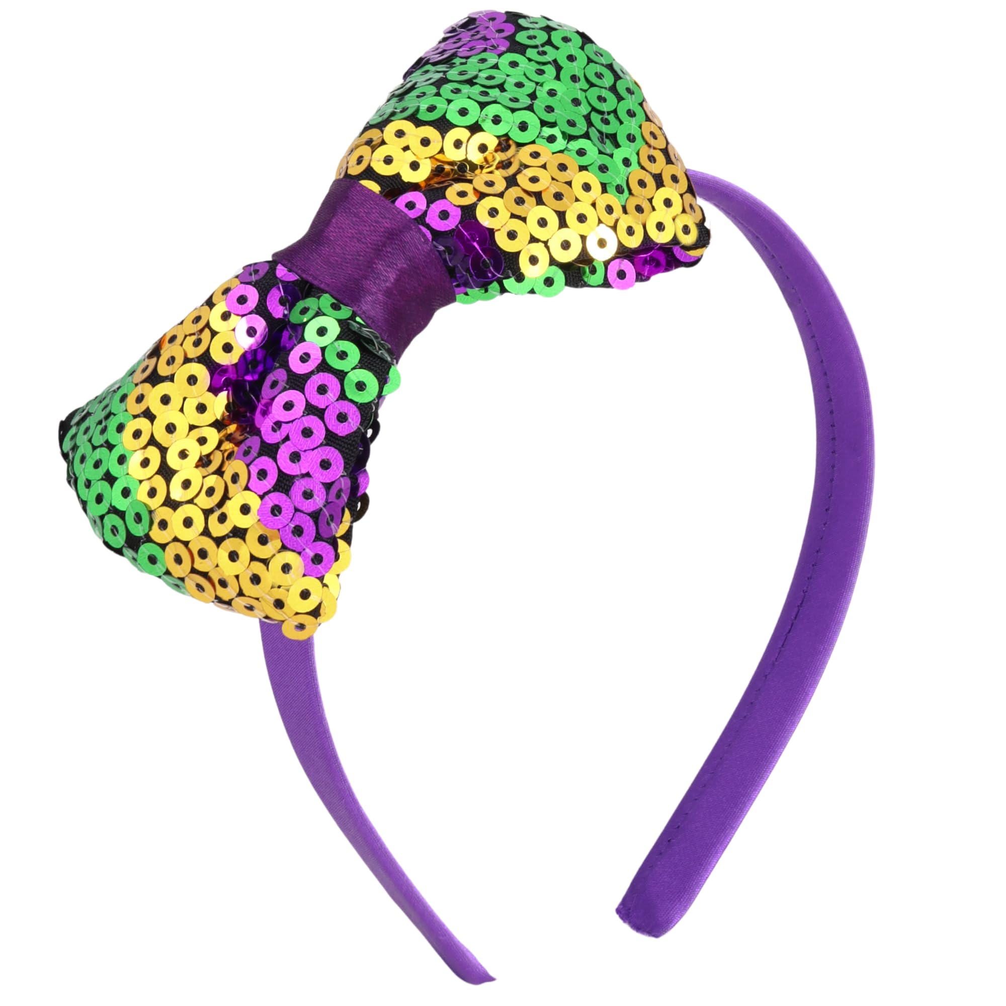 Needzo 2024 Mardi Gras Glitter Bow Headband, Purple, Green, and Gold Parade, Party Hair Accessory One Size (Headband)