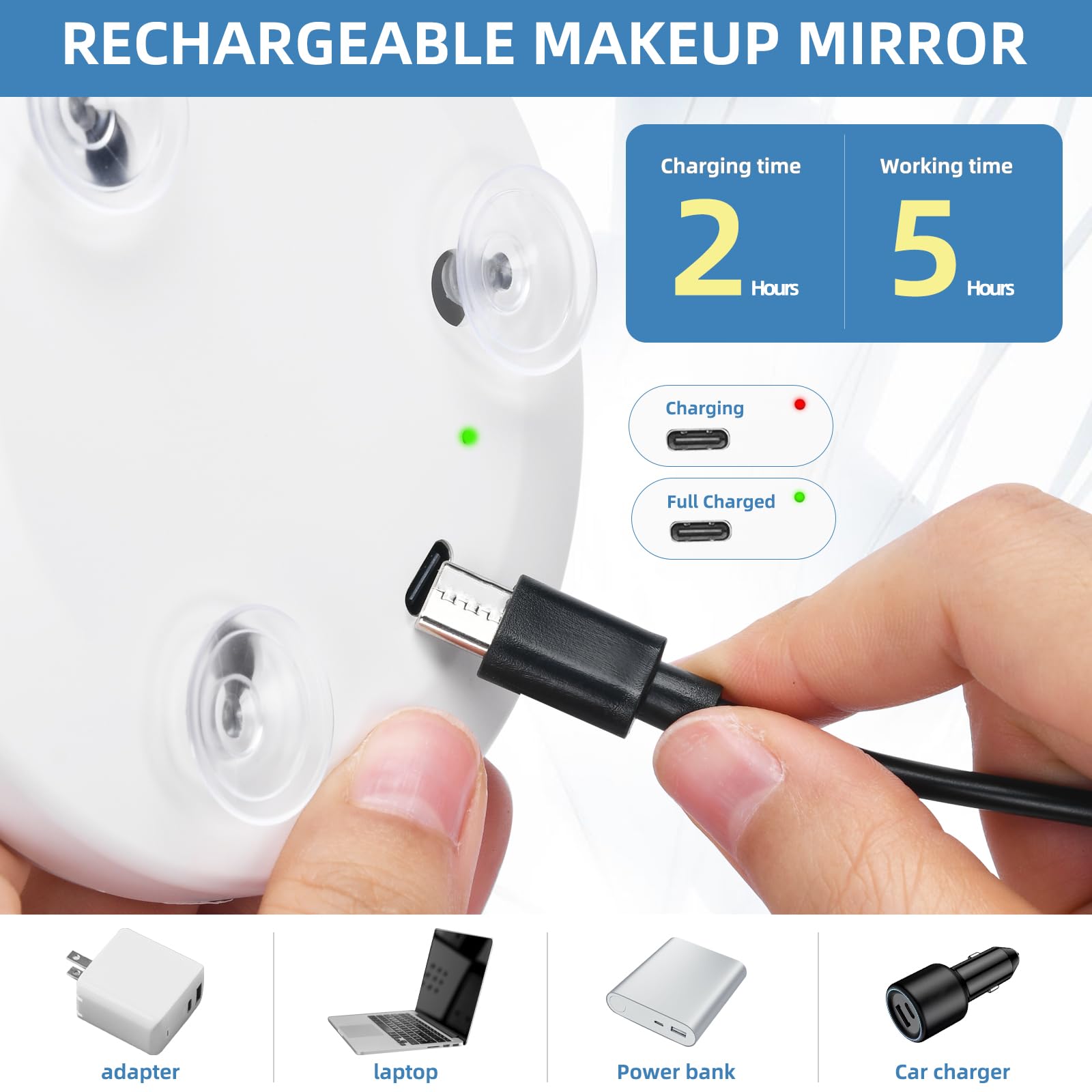 Compact Led Magnifying Mirror, 10X Magnifying Mirror With Lights, 10X Travel Magnified Mirror With Suction Cups, 4'' Pocket Magn