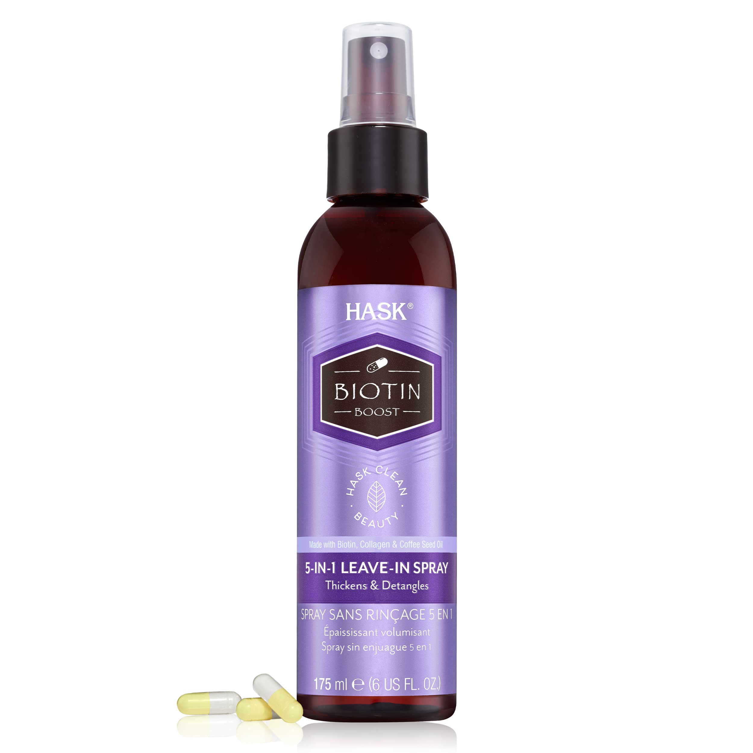 Hask Thickening Biotin 5-In-1 Leave In Conditioner Spray For All Hair Types, Color Safe, Gluten Free, Sulfate Free, Paraben Free