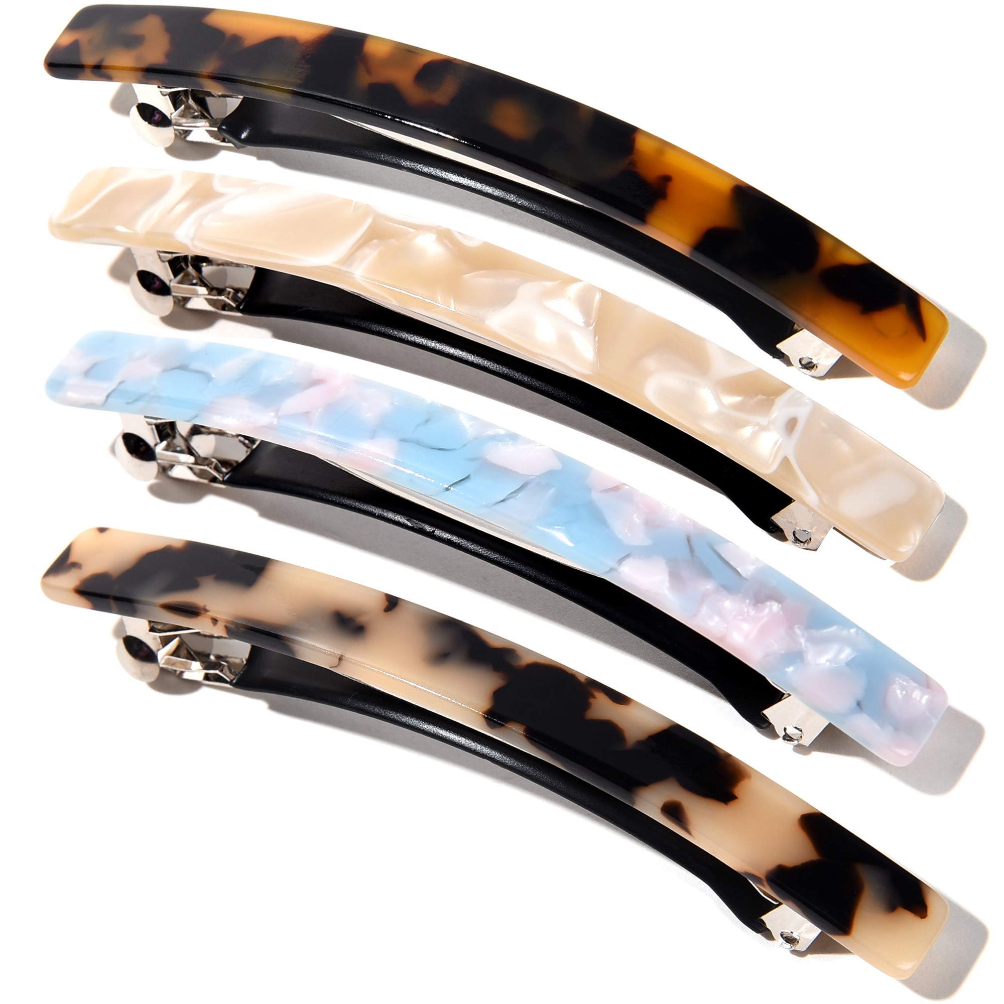 FSMILING Large Hair Barrettes For Women, 4Inch Tortoise Hair Barrette,Acetate French Hair Clips Barrettes For Thick Hair,4pcs