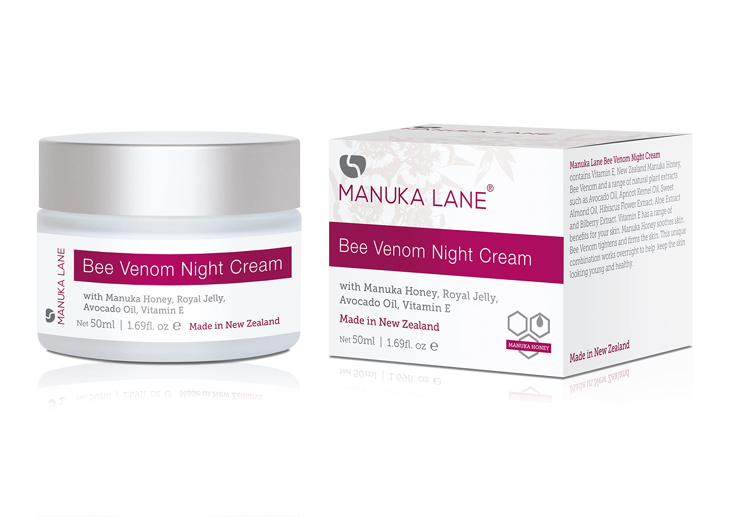 Manuka Lane Bee Venom Night Cream for Face & Neck, 1.69 oz, Plant-Based with Sweet Almond Oil, White