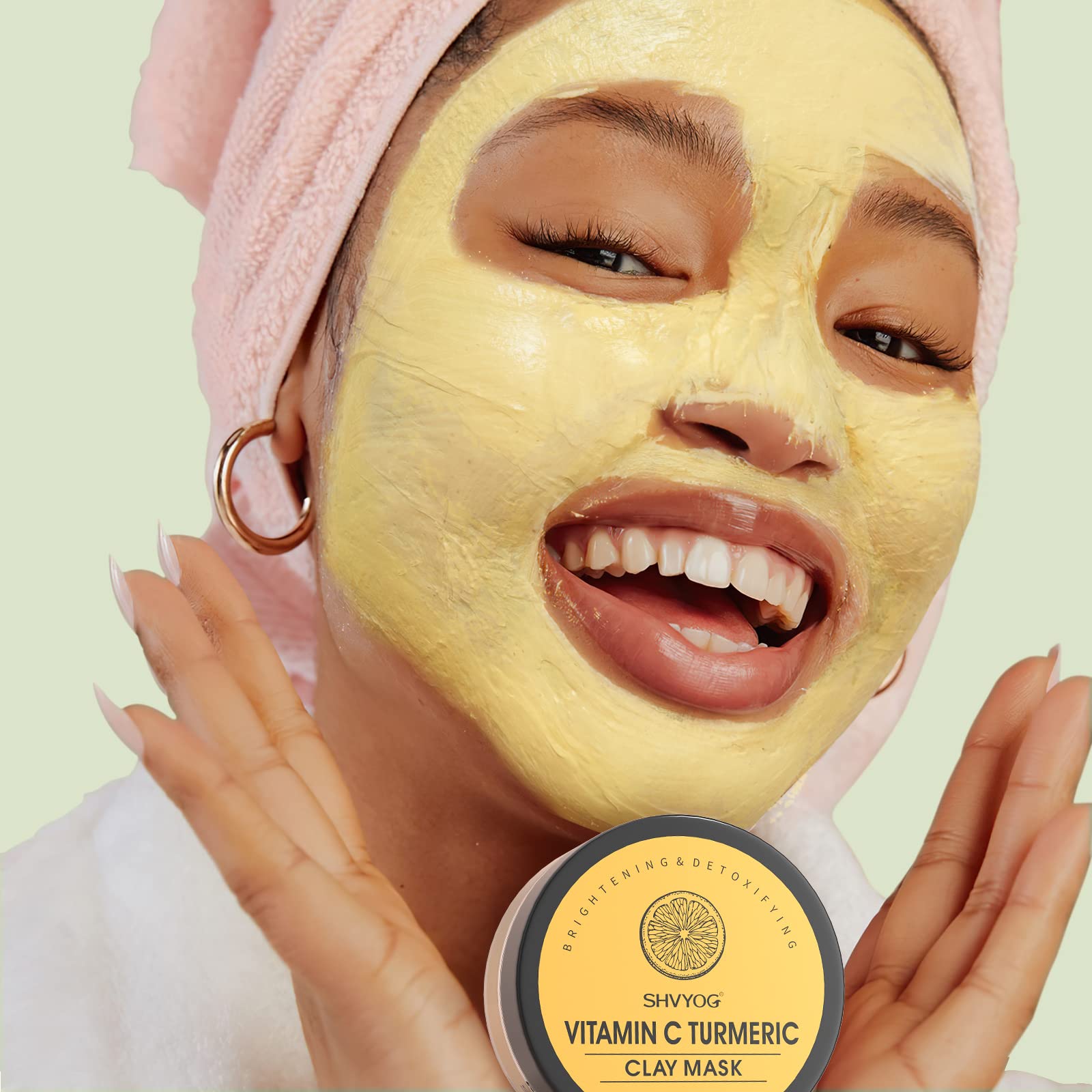 4 Pcs Clay Facial Mask Set - Turmeric, Vitamin C, Green Tea, Dead Sea Mud, and Rose Clay Skin Care Mask for Deep Cleansing, Mois