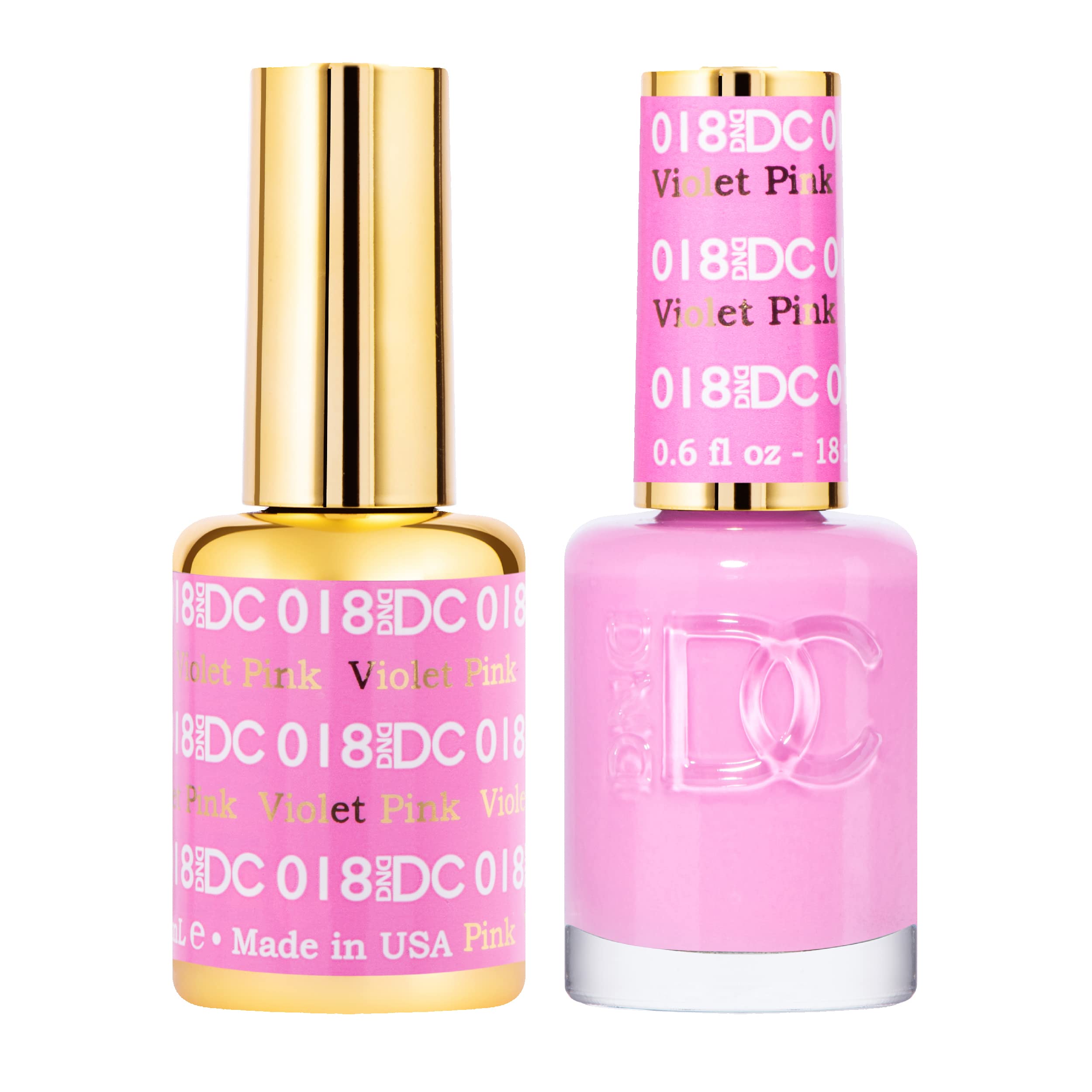 DND DC Gel Polish Set, Pink Collection, UV/LED Gel Polish and Air Dry Nail Lacquer, Matching Chip-Free Polish Duo, 018 Violet Pi