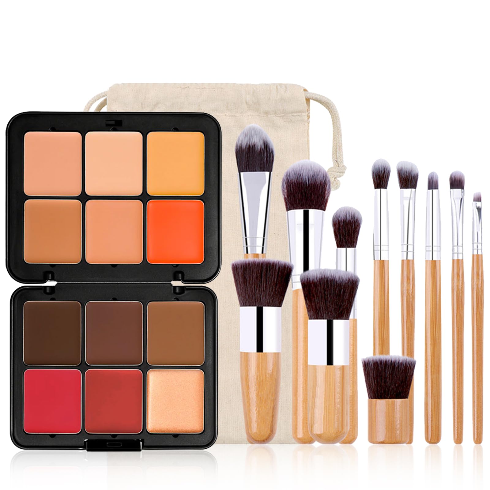 RoseFlower 12 Colors Makeup Palette, Foundation Contour Palette, Bronzing Eyeshadow, Makeup Blending Palettes with 10 Makeup Br