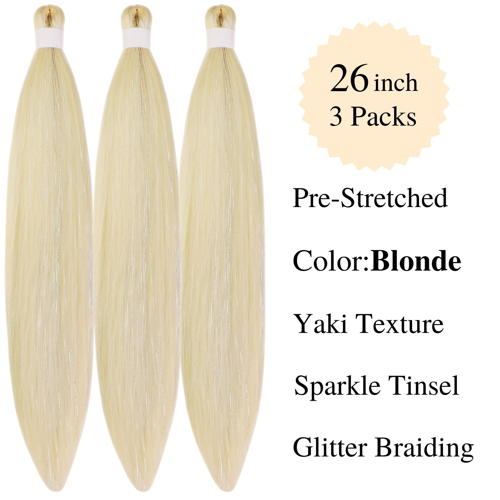 Gozill Blonde Braiding Hair Pre Stretched Sparkle Tinsel Prestretched Braiding Hair Kanekalon Ez Braid Knotless Braiding Hair 26