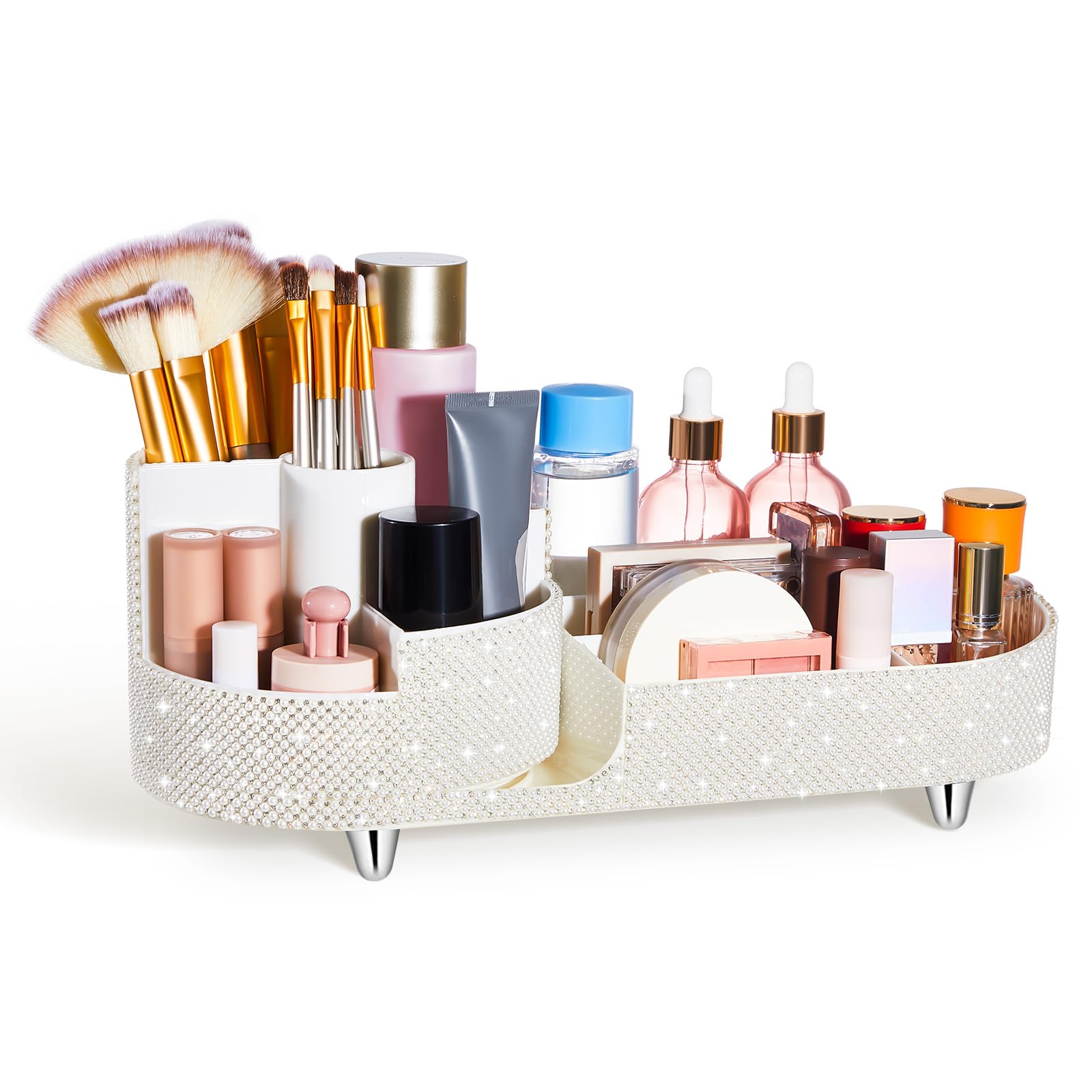 Resholder Teen Girls Women Gift Bling Makeup Organizer Large Girly Bathroom Organizer 360 Rotating Rhinestone Diamond Skin Care 