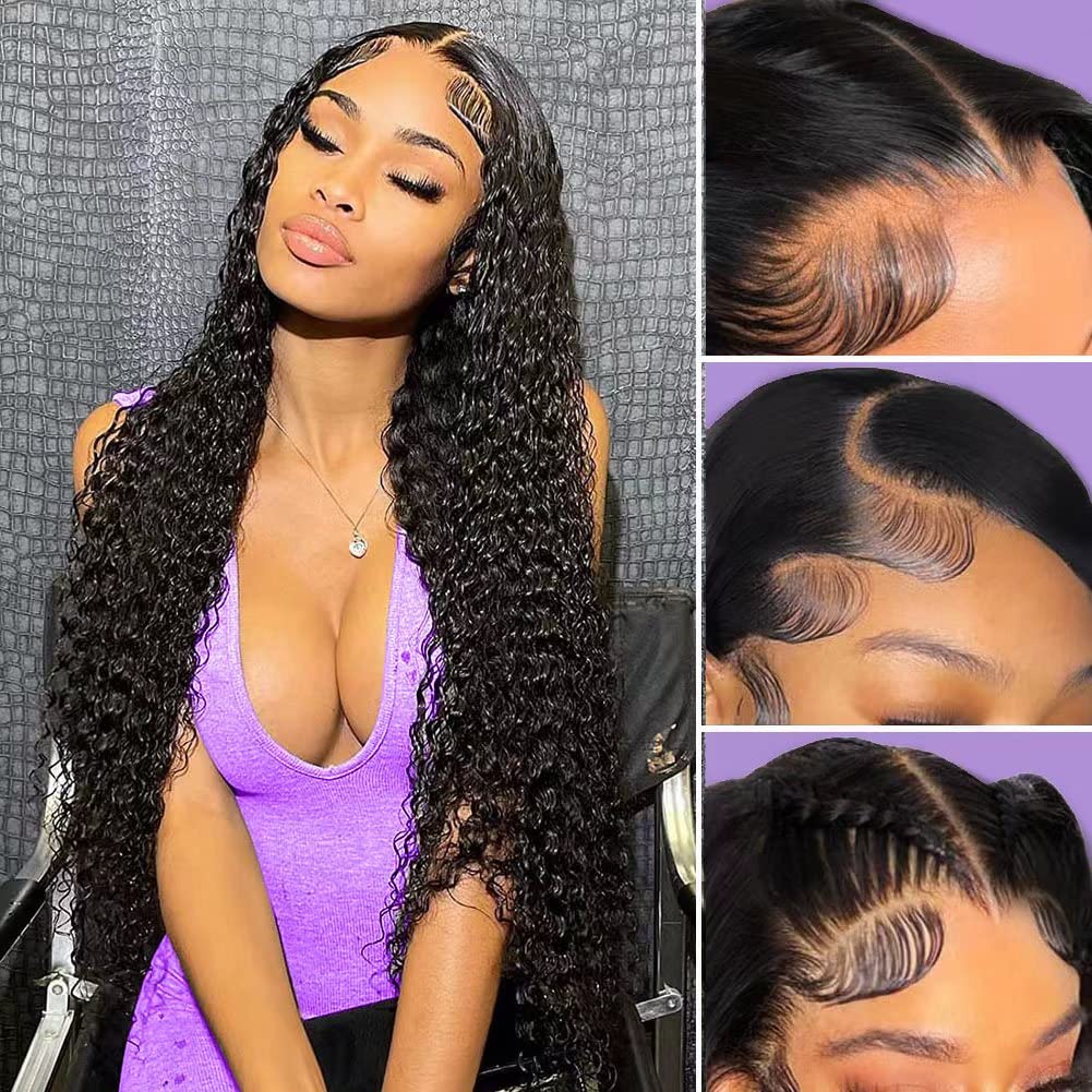 JIETAI 13X4 HD Curly Lace Front Wigs Human Hair Pre Plucked with Baby Hair 180% Density Brazilian Deep Curly Wave Human Hair Wig