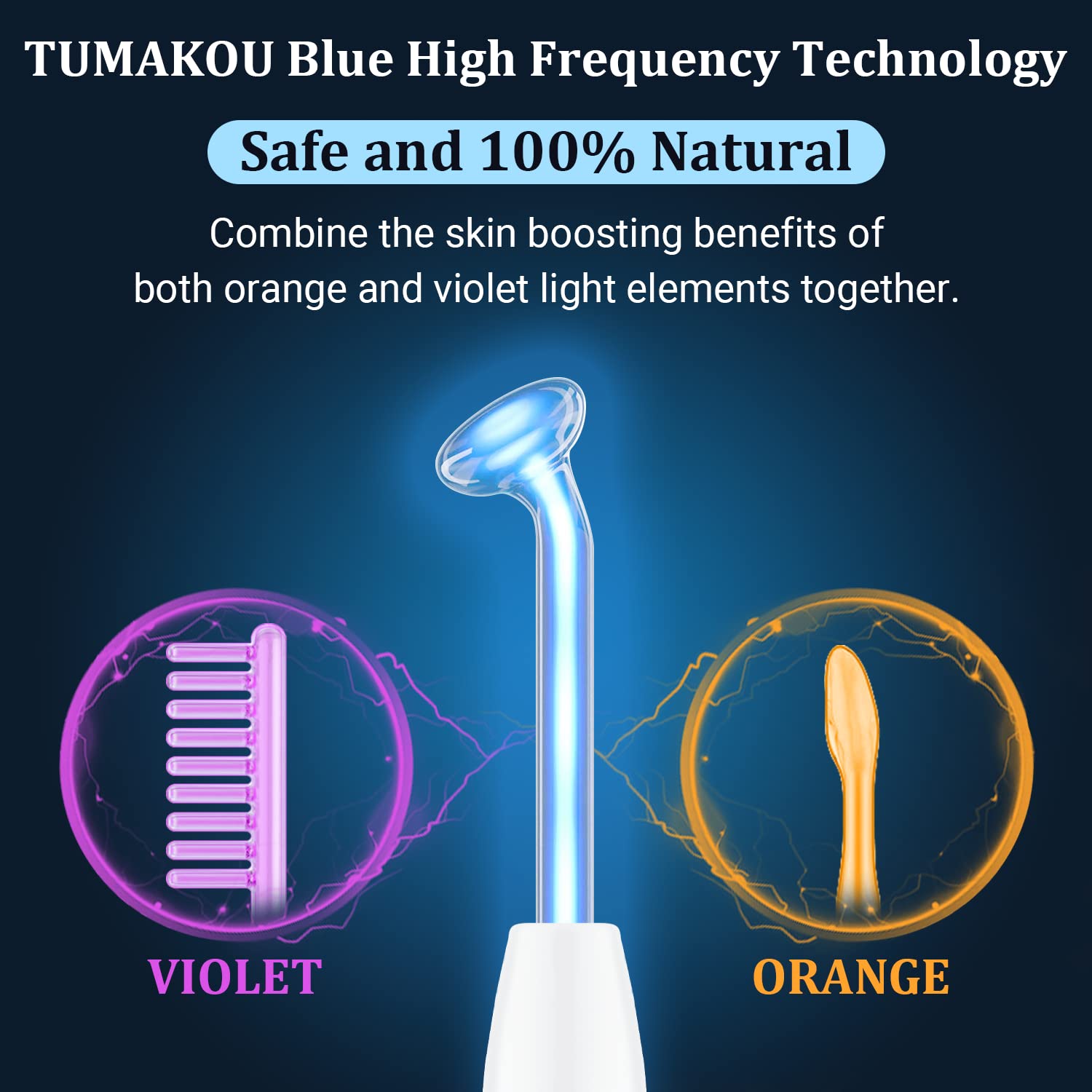 High Frequency Facial Wand - TUMAKOU Portable Handheld Blue High Frequency Facial Machine - 4 Different Blue Glass Tubes for Ski