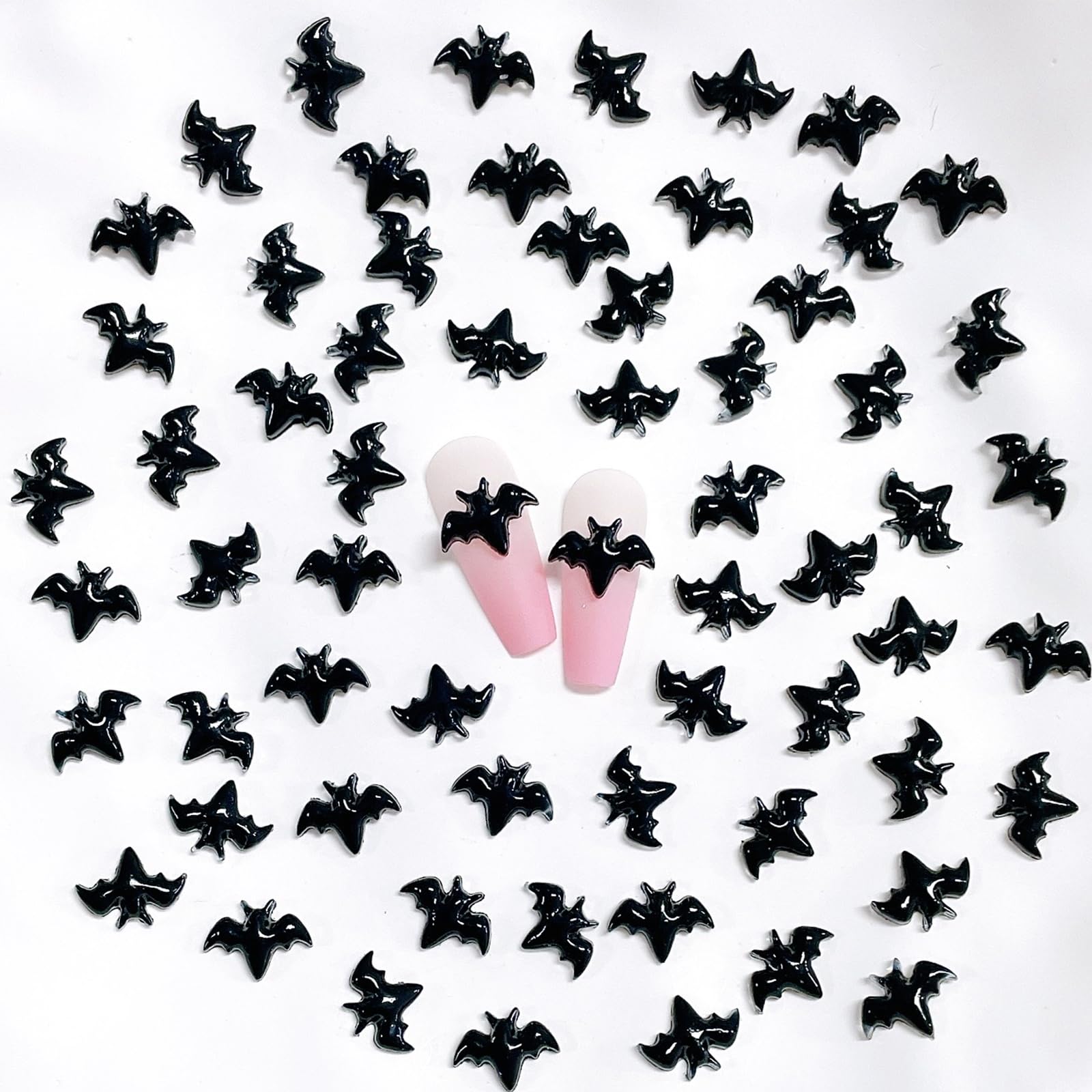 100Pcs Black Halloween Miniature Bats Nail Art Charm Cartoon 3D Tiny Resin Bats Nail Art Rhinestones Flat Back Cute Small Nail J