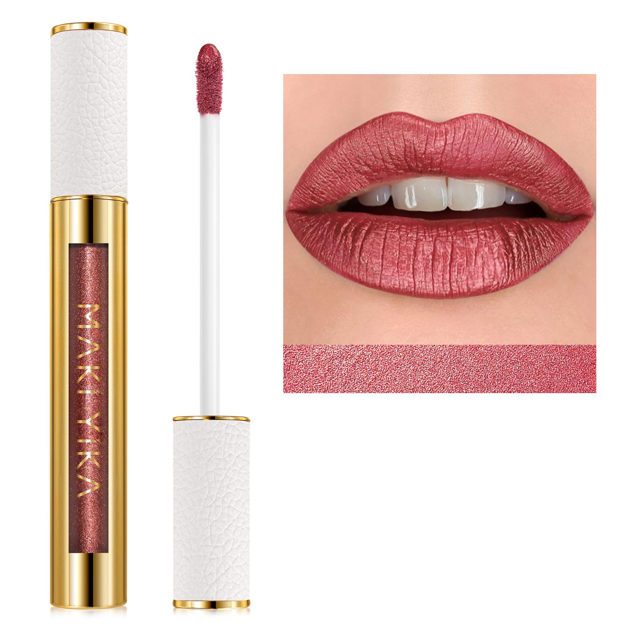 MAKI YIKA Red Lipstick for Women Metallic Lipsticks Glitter Long Lasting Lipstick No Smudge No Transfer Liquid Pink Lip Gloss (B