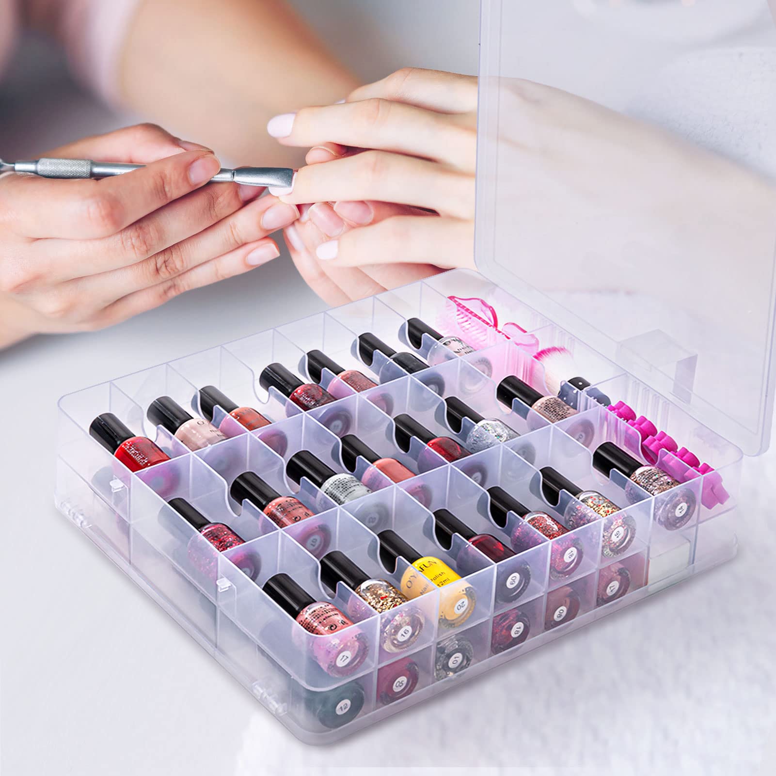 Dreamgenius Nail Polish Organizer Case For 48 Bottles With 2 Nail Separators, Double Side Gel Nail Polish Holder With Adjustable