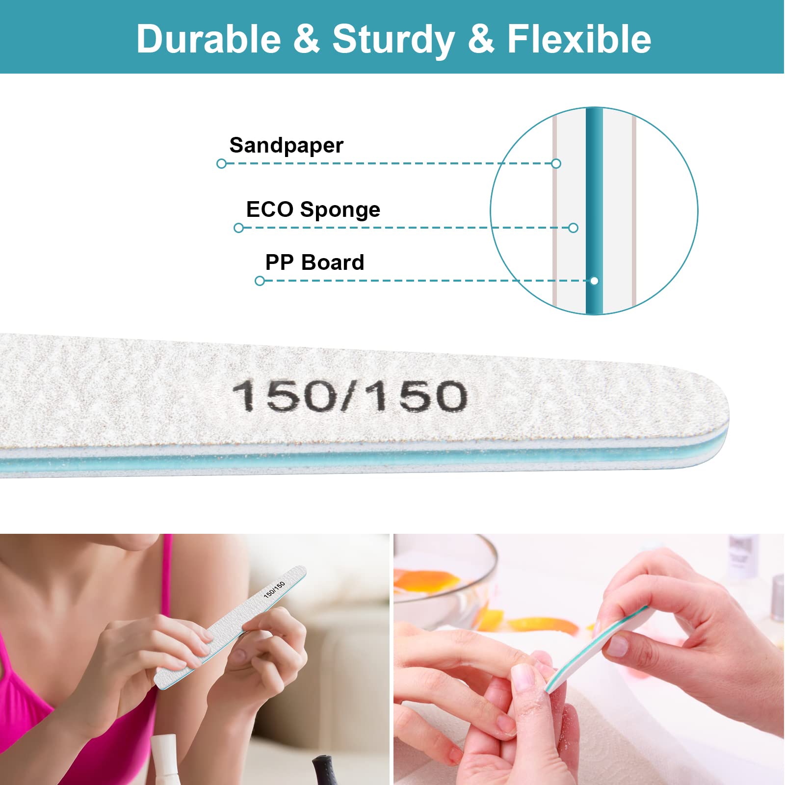 Diesisa 15Pcs 150/150 Grit Nail Files For Natural Nails, Double Sided Emery Boards For Nails, Professional Nail Files For Acryli