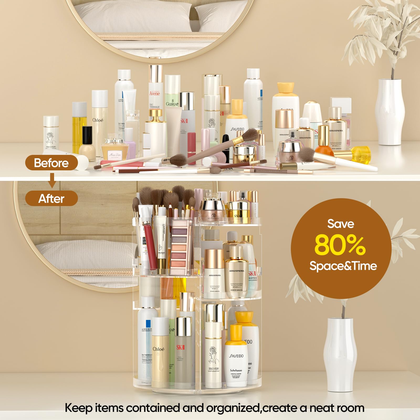 Awenia Rotating Makeup Organizer 360-Degree, Adjustable Bathroom Organizers And Storage, 7 Layers Large Capacity Cosmetic Storag