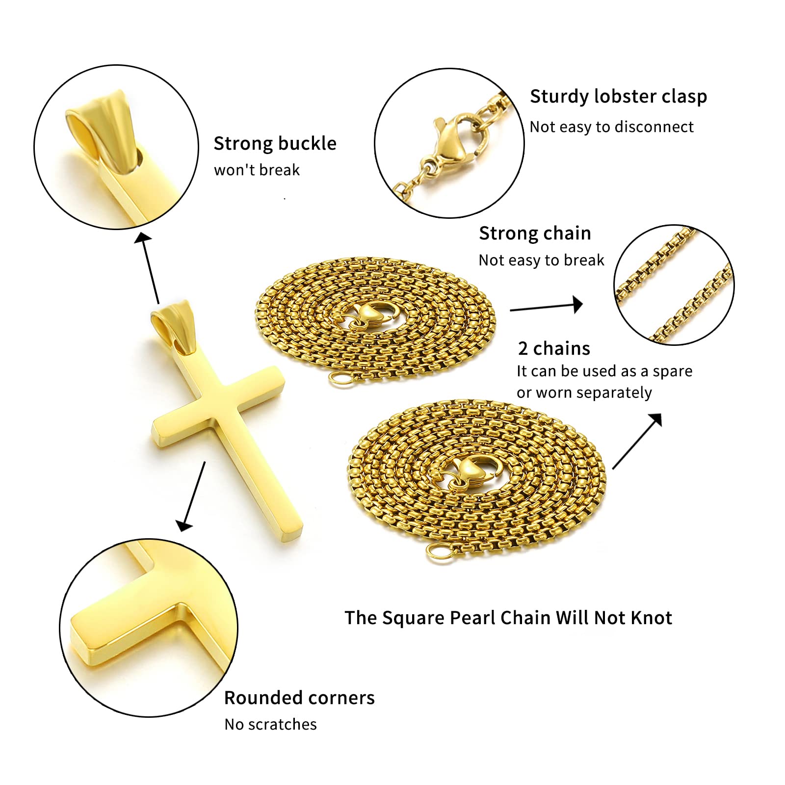 Stainless Steel Cross Necklace for men,Gold Cross Necklace for boys kids tiny Small Cross Pendant Necklace 20 inches Simple Jewe