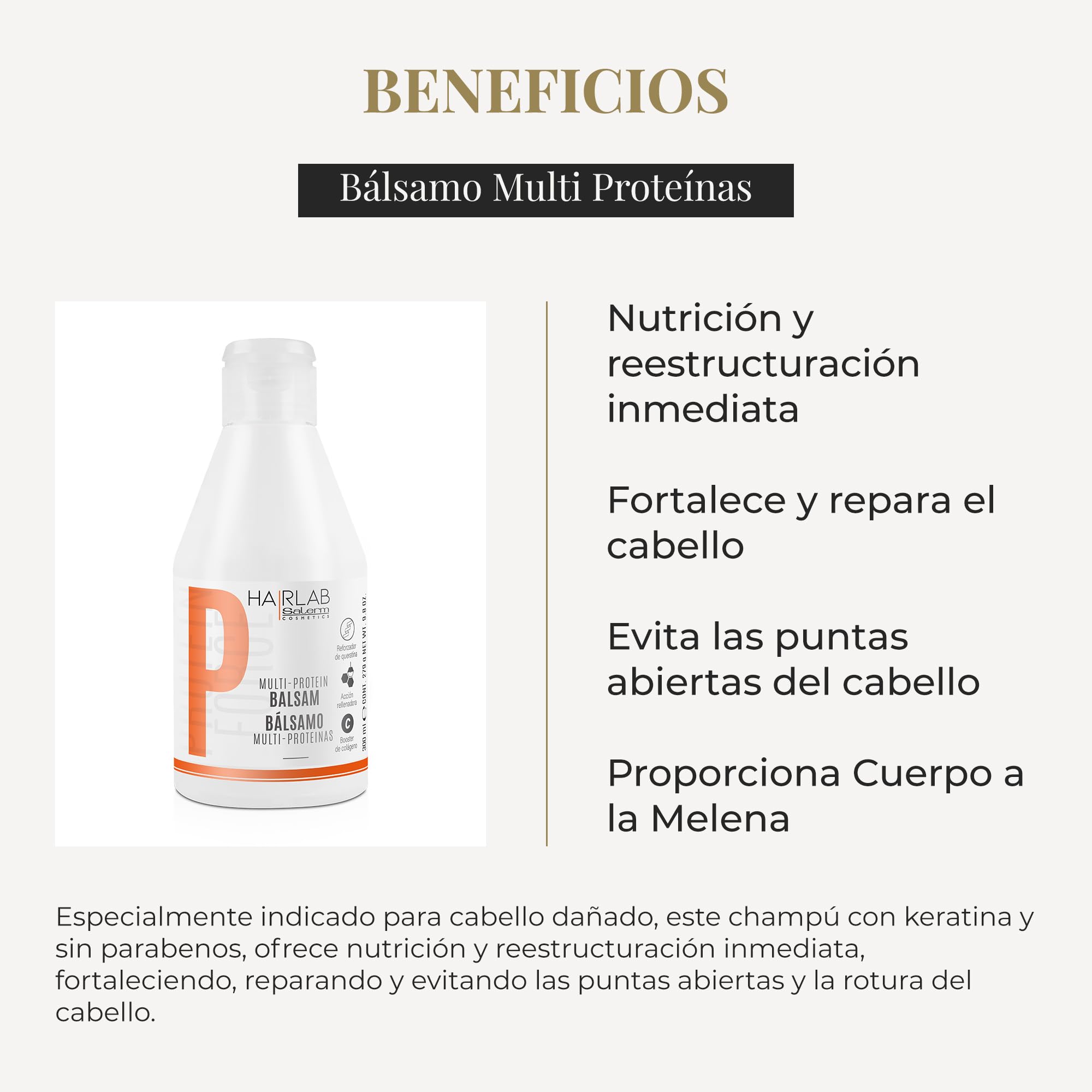 Salerm - Hair Conditioner - Multi-Proteins Hair Lab Balm - 300 Ml - Replenishes Natural Keratin Deficiency - Adds Body To Hair -