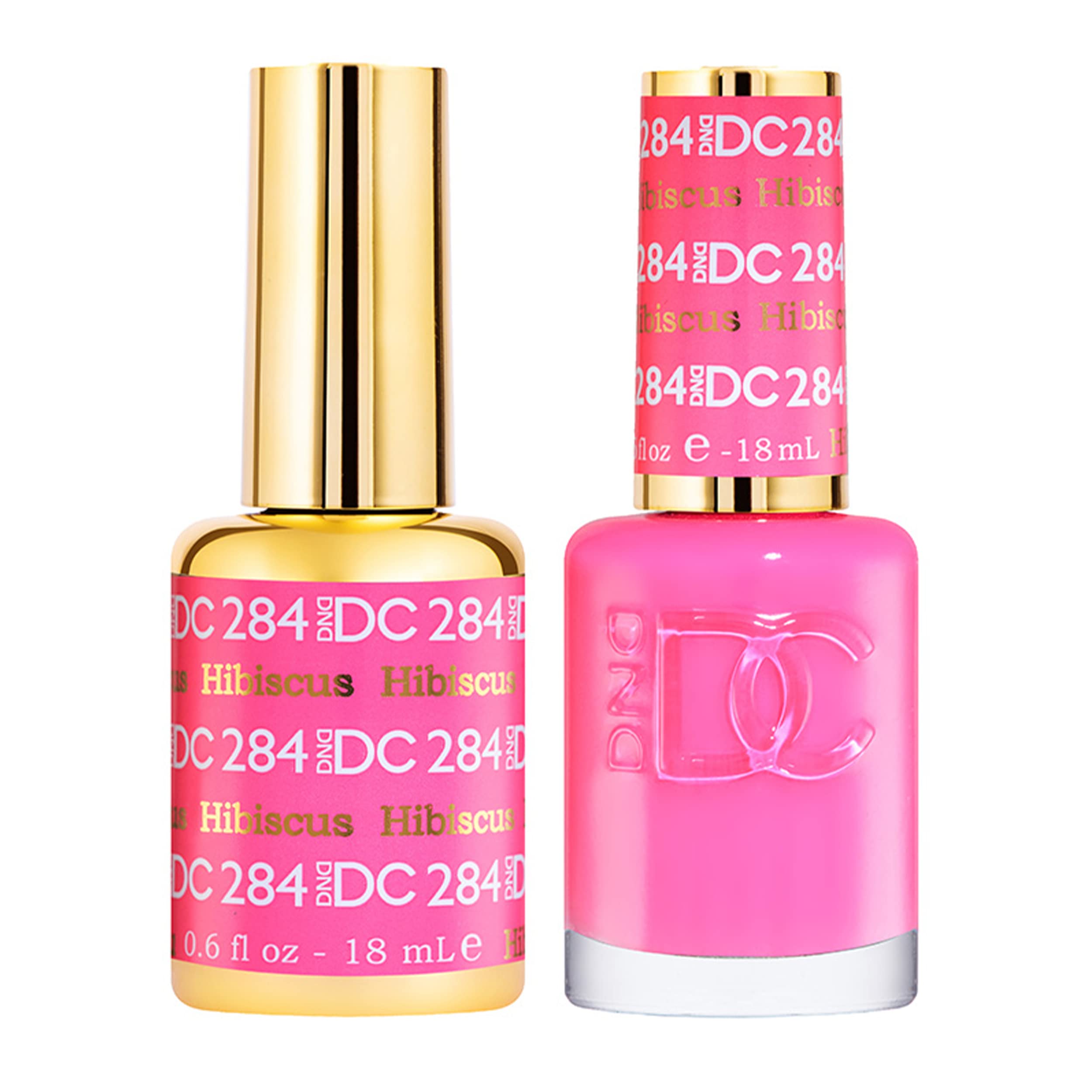 DND DC Gel Polish Set, Pink Collection, UV/LED Gel Polish and Air Dry Nail Lacquer, Matching Chip-Free Polish Duo, 284 Hibiscus,