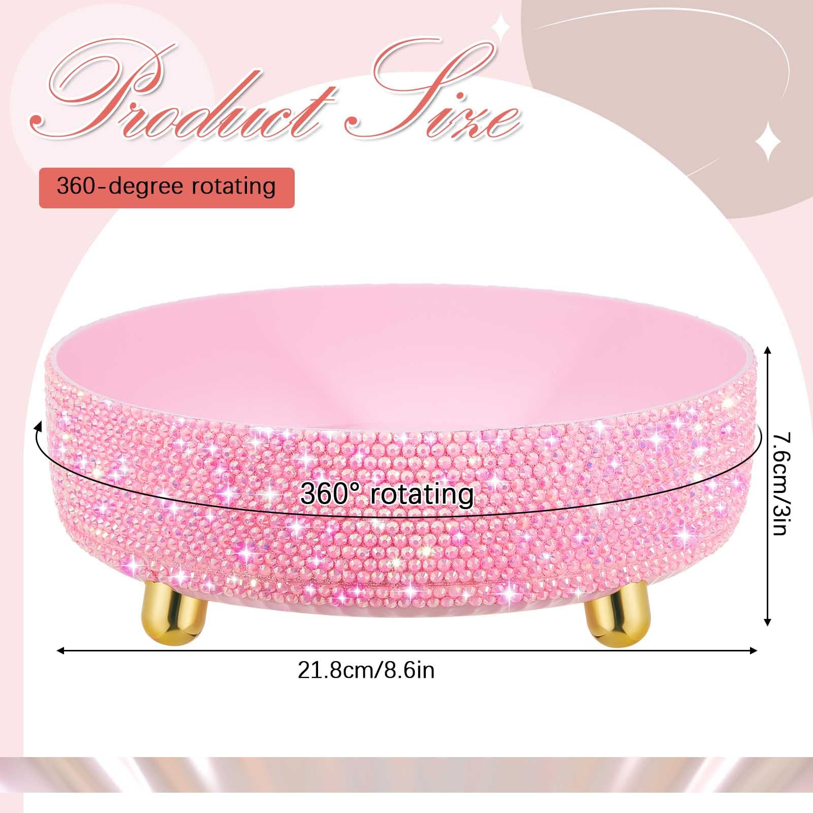 Honeydak Bling Perfume Makeup Organizer Rhinestone Bathroom Organizers and Storage 360 Rotating Makeup Organizer for Countertop