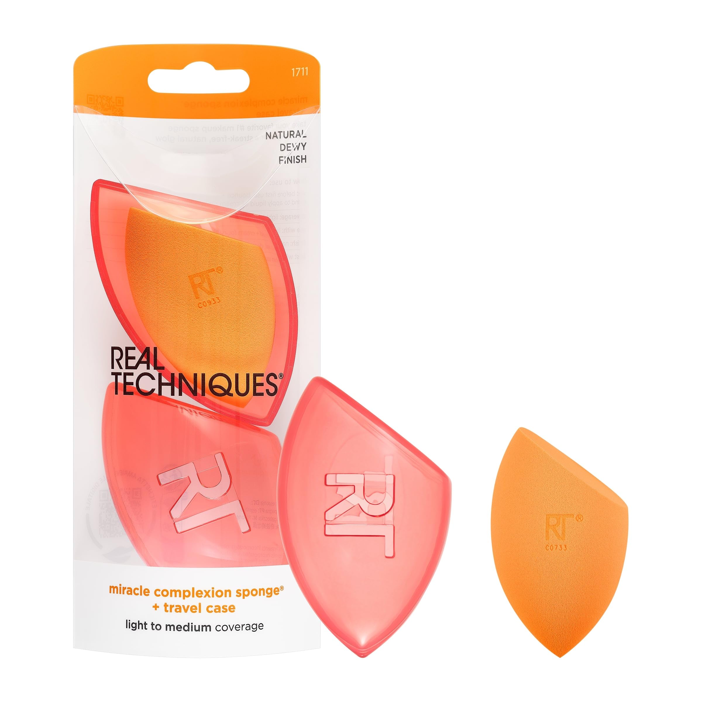 Real Techniques Miracle complexion Sponge with case, Makeup Blending Sponge Perfect For Travel, For Foundation, Streak-Free Make