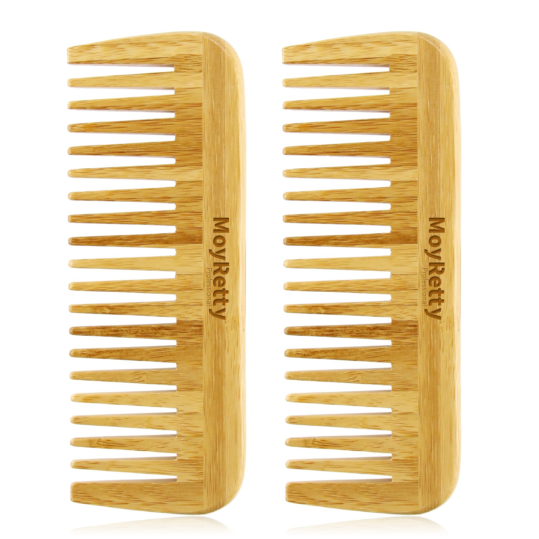 MoyRetty 2 Pieces Bamboo Hair Comb Wide Tooth Brush Handmade of Natural Bamboo Wood Anti-Static For Detangling and Styling Wet o