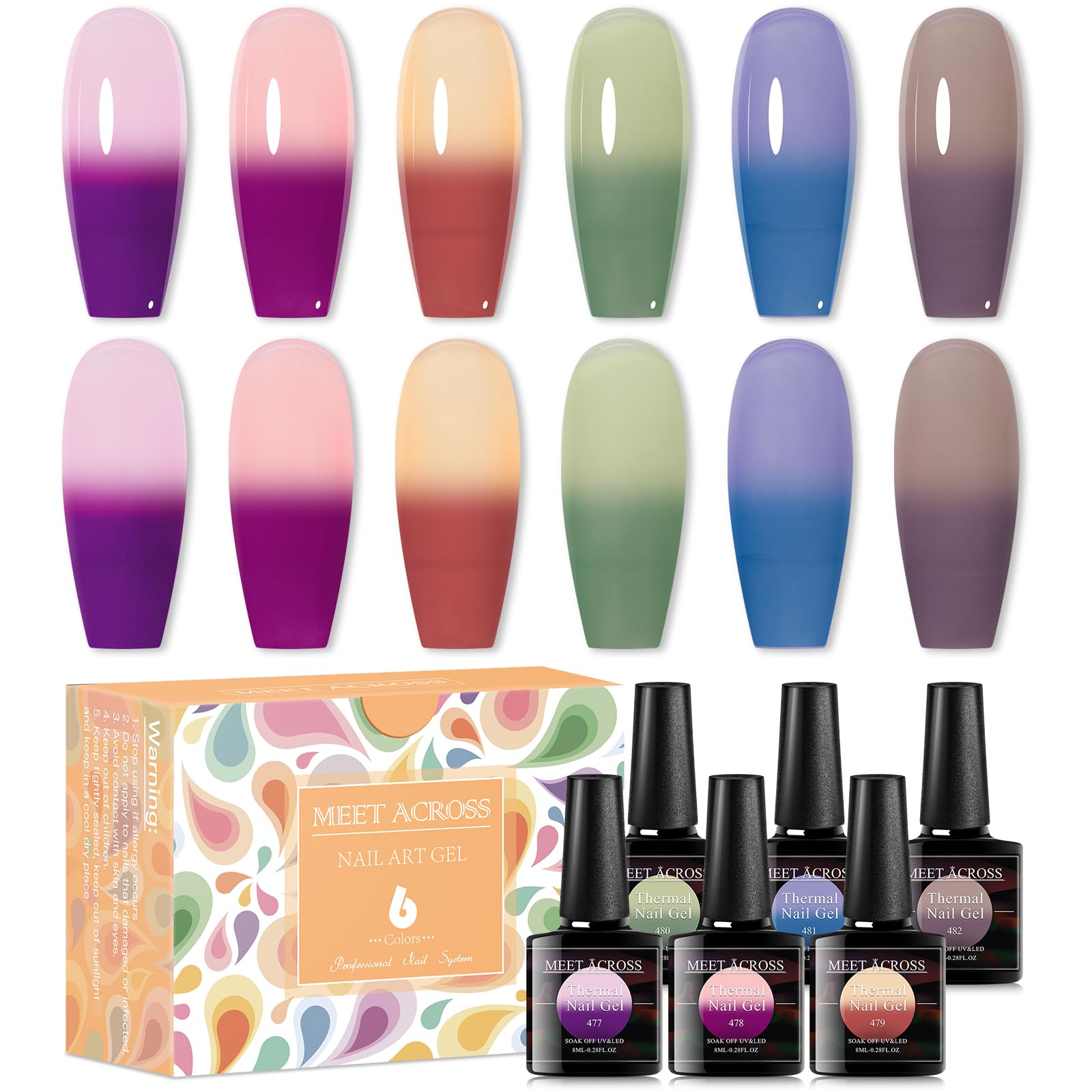 Meet Across Jelly Color Changing Gel Nail Polish Translucent Temperature Changing Thermal Nail Gel Purple Pink Blue Green Orange