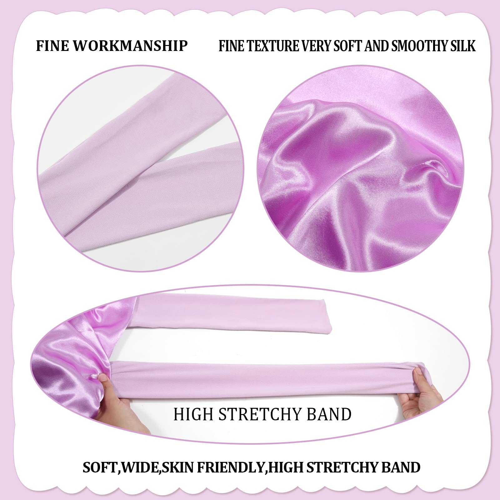 Awaytr Long Toddler Silk Bonnet For Sleeping Elastic Satin Bonnets For Curly Hair Braid Night Cap For Aged 3-12 Kids (Light Purp