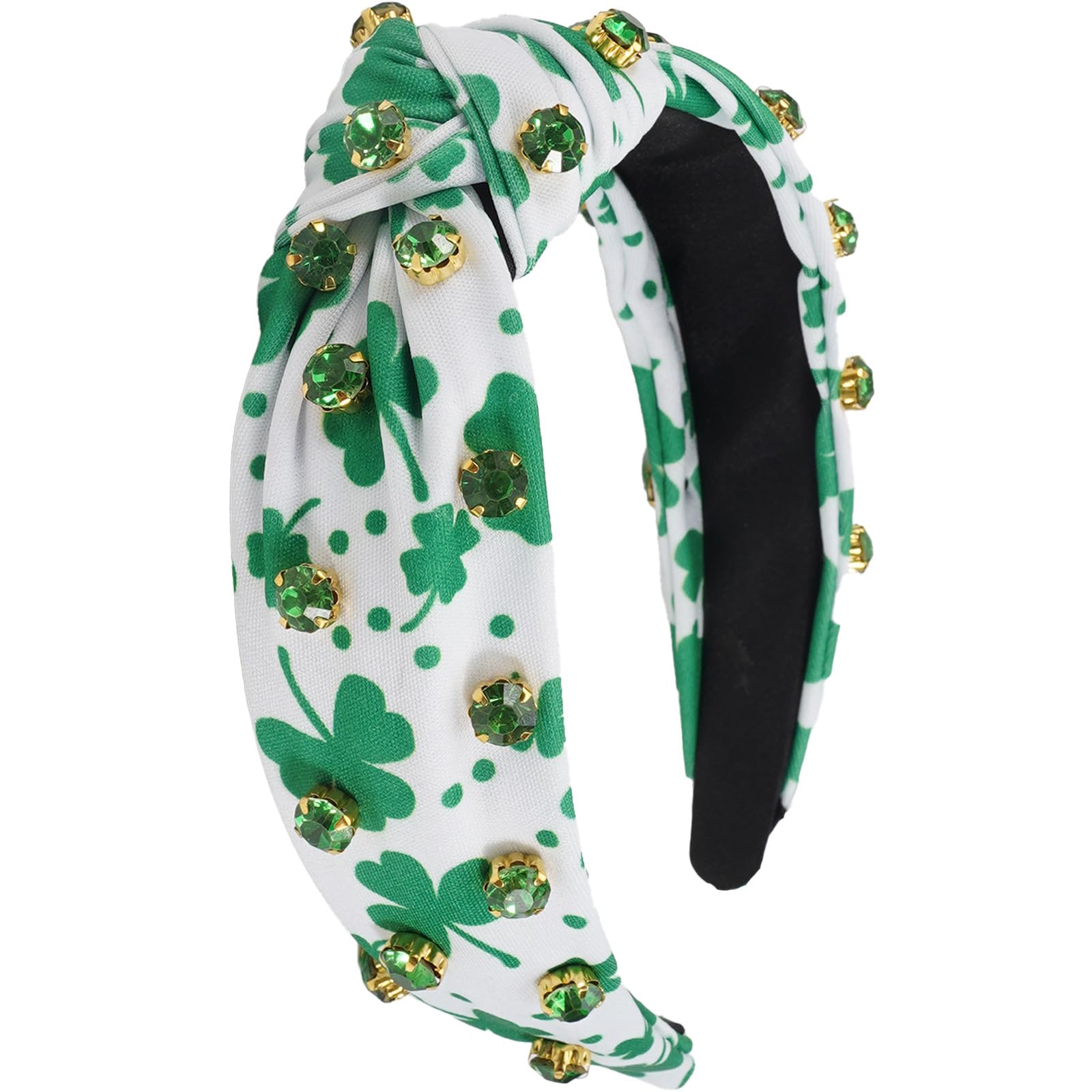 Bookay St. Patricks Day Headband for Women - Top Knot Rhinestone Clover Hairband with Non-Slip Band for Holiday Parties | Hair 
