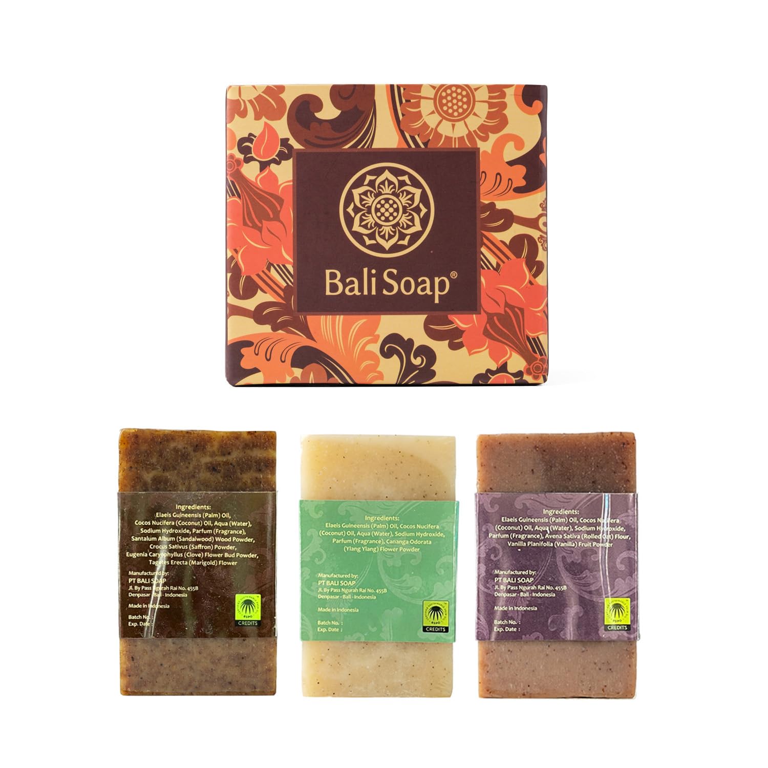 Bali Soap - Natural Soap Bar Gift Set, 3 pc Variety Pack, Sandalwood - Ylang-Ylang - Vanilla, Face or Body Soap, Best for All Sk