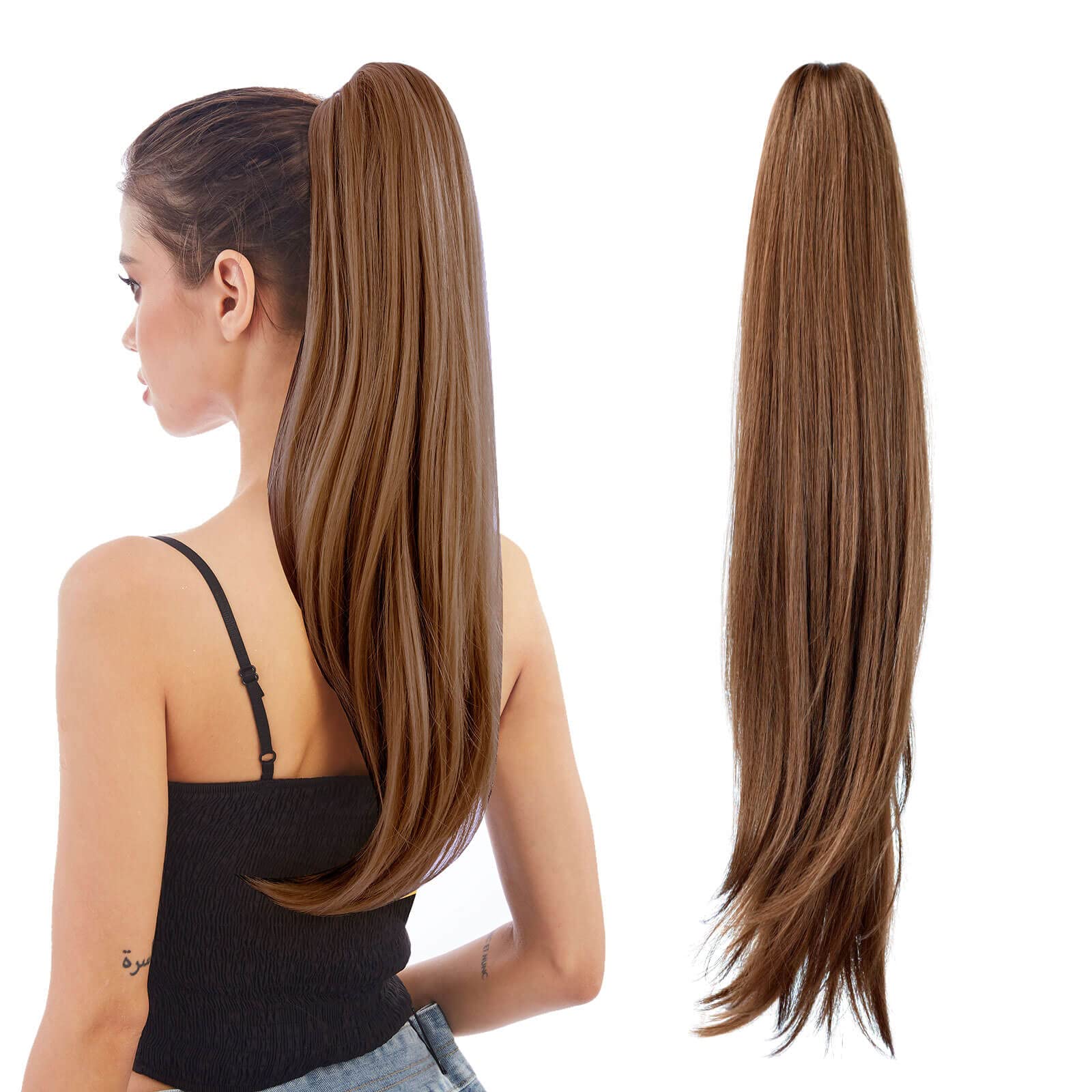 HEWEICSY Ponytail Extensions,Hair Extension Ponytail 22'' Long Claw Hair Extension Synthetic Wavy Straight Hairpieces Ponytail C