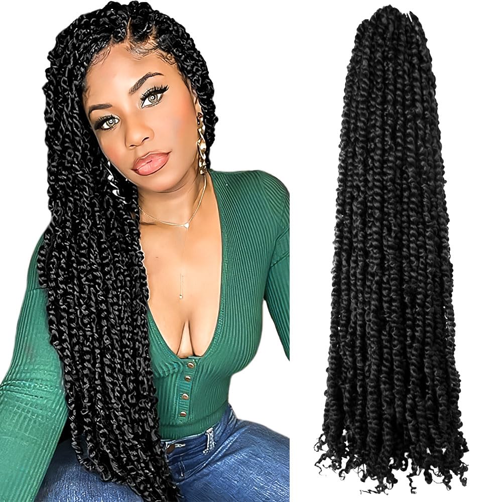 WUDAS Long Passion Twist Hair 22 Inch Pre-twisted Passion Twists Crochet Hair Natural Black Pre-looped Synthetic Crochet Braids 