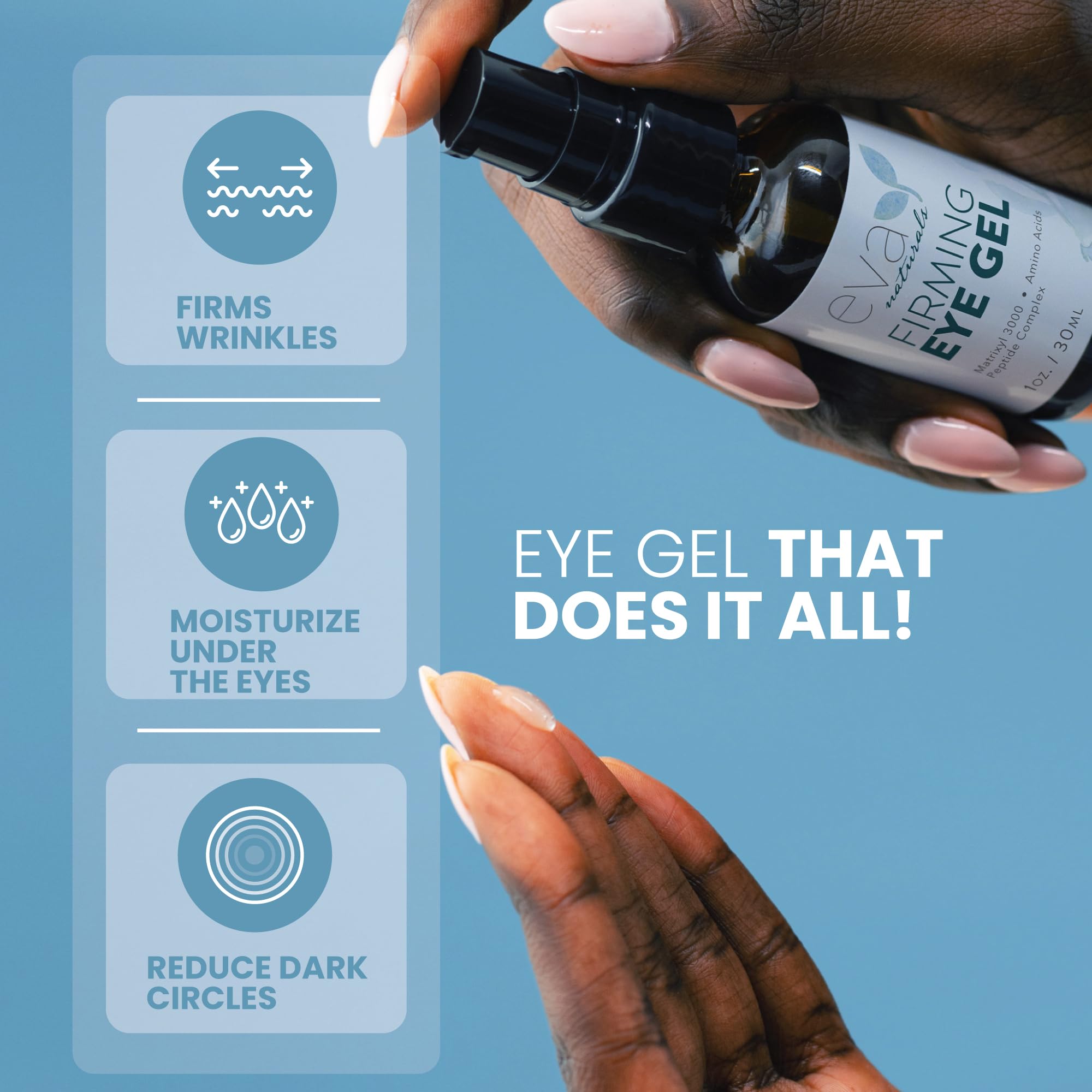 Eva Naturals Eye Gel for Dark Circles, Bags & Puffiness - Anti-Aging Serum with Peptides, Hyaluronic Acid & Botanicals - Firming