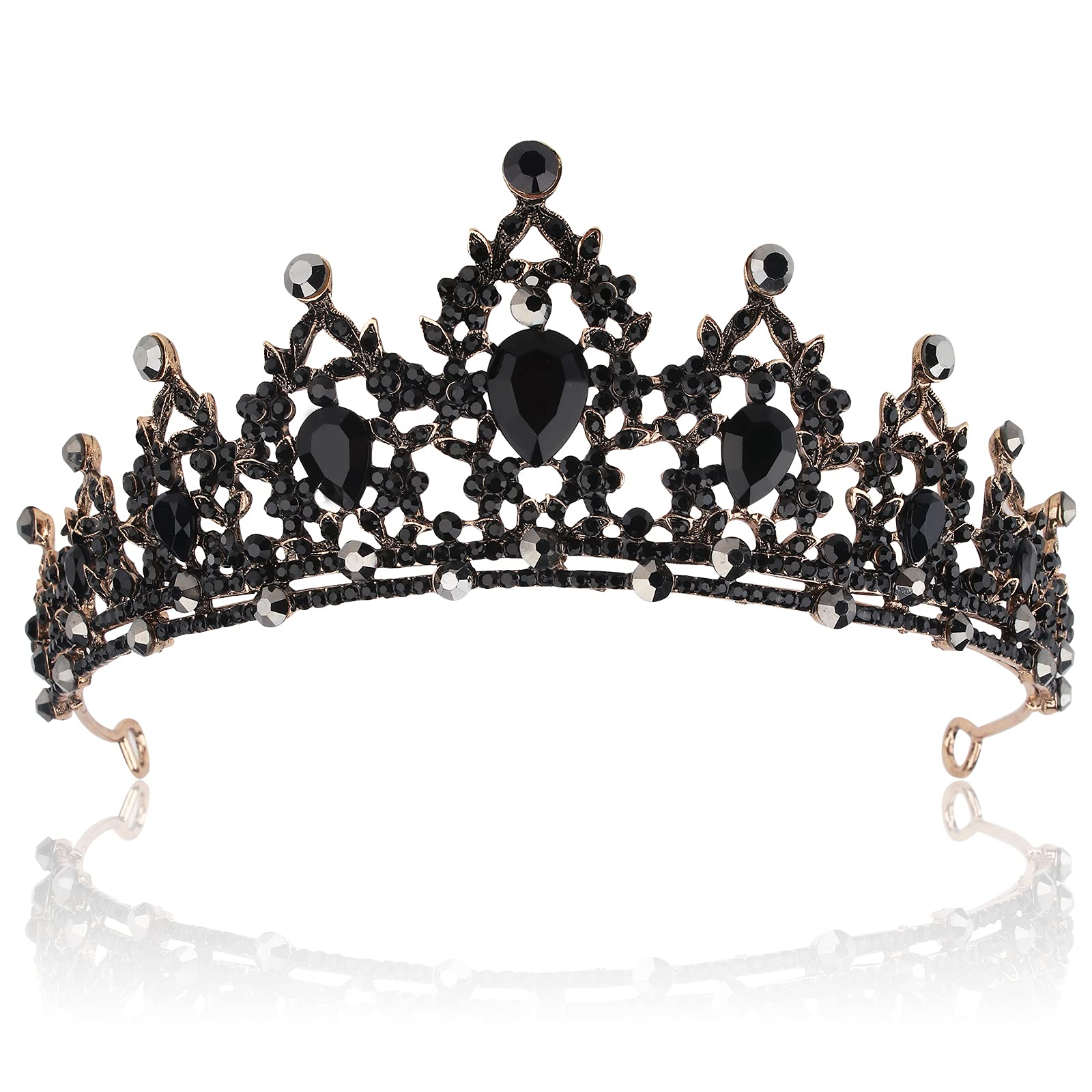 Black Crown, CIEHER Gothic Baroque Crowns for Women Girls, Vintage Black Tiara for Women Luxury Rhinestone Queen Tiara Wedding C