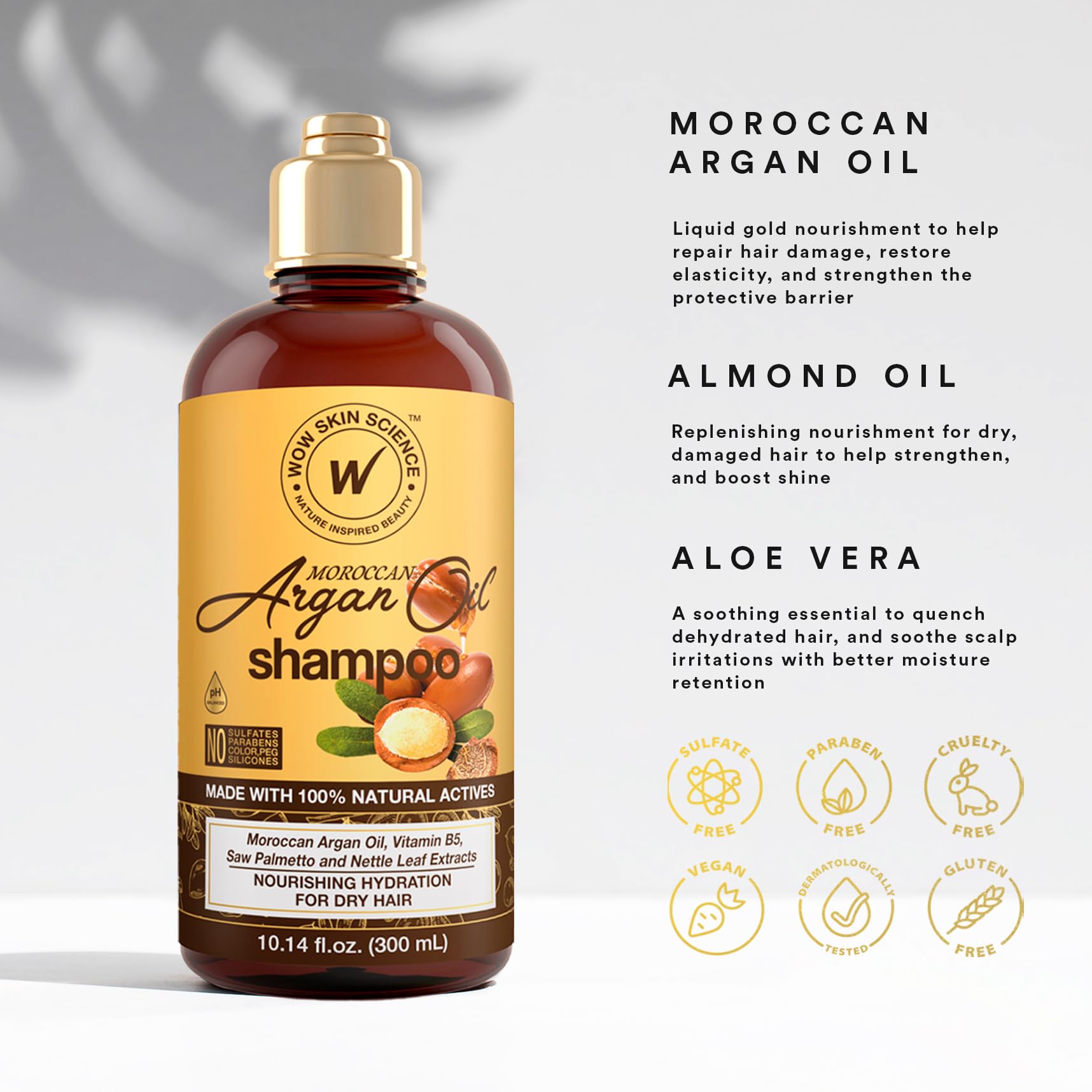 WOW Skin Science Moroccan Argan Oil Shampoo - Sulfate Free Moisturizing Shampoo for Dry, Damaged Hair - For Women & Men