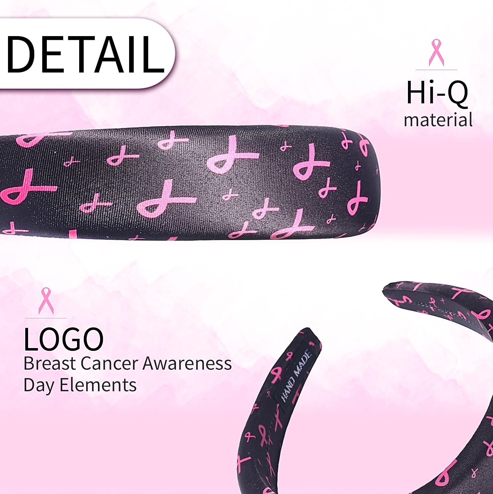 Breast Cancer Awareness Headband for Women Girls Pink Ribbon Hairband Ribbon Wide Hair Hoop Survivor Support Headwear Hair Acces