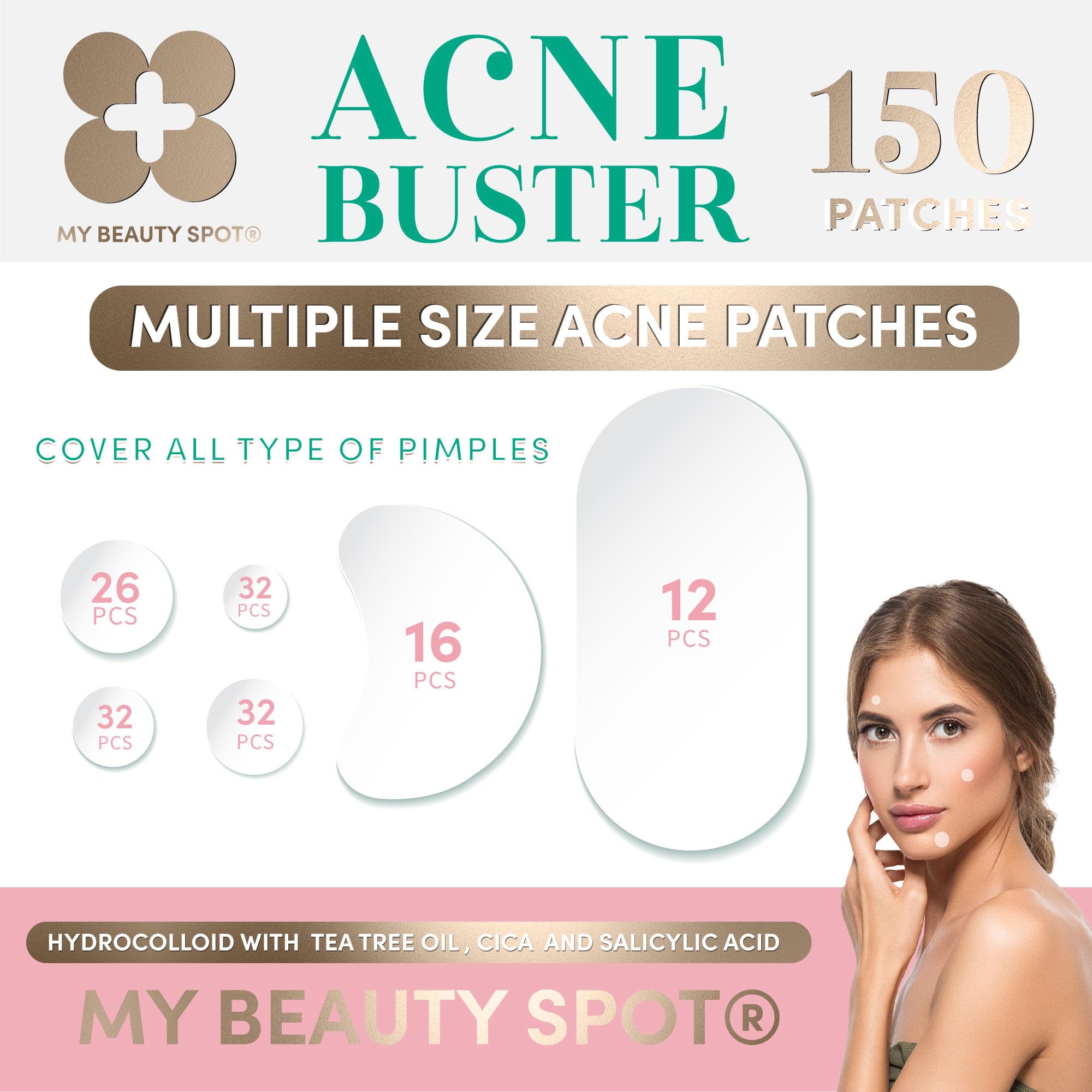 My Beauty Spot 150 Pimple Patches Multi Size Acne Patches For Face 150 Pcs With Salicylic Acid, Vitamin A And Aloe Vera - Pimple