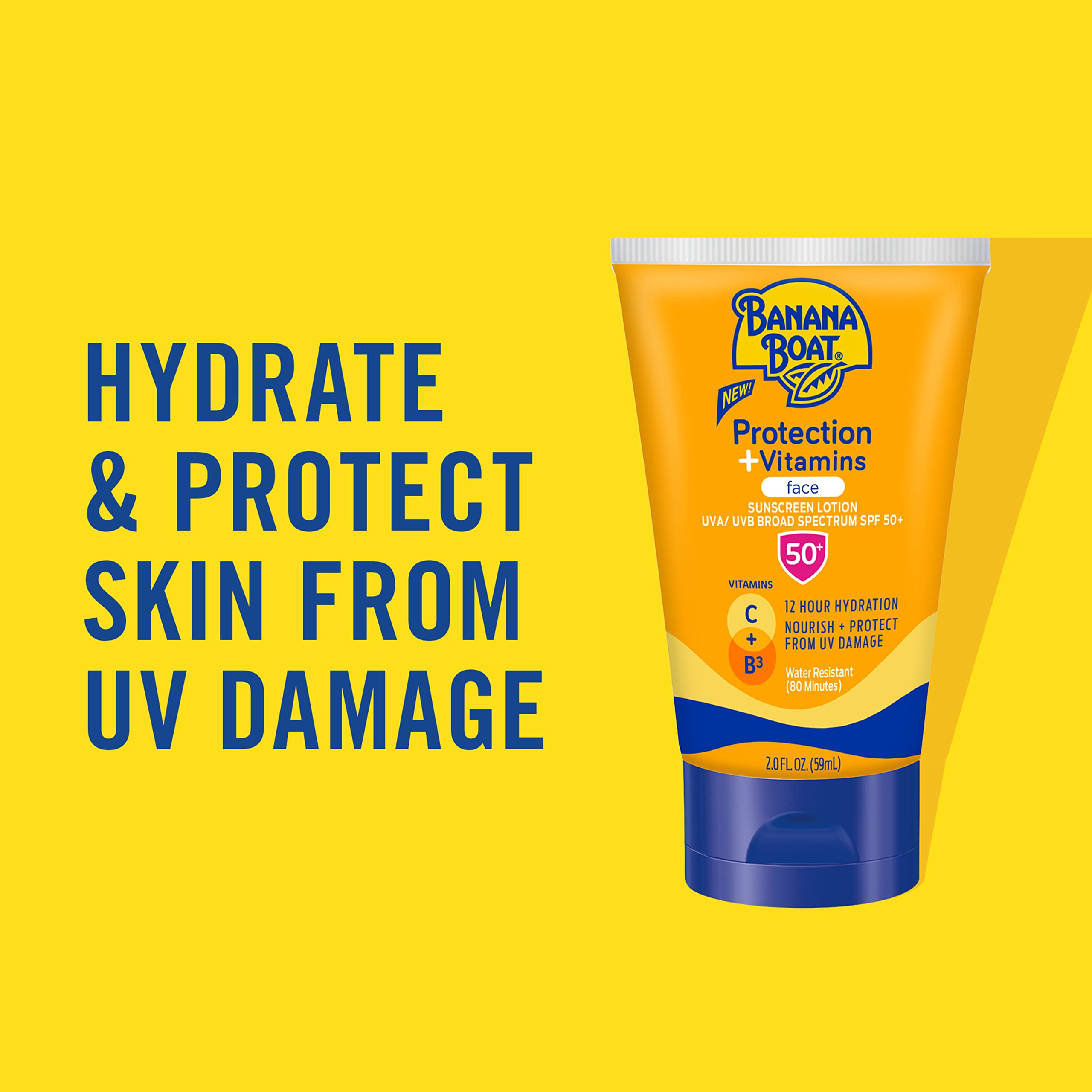 Banana Boat Protection + Vitamins Sunscreen For Face Spf 50 | Travel Size Sunscreen With Vitamin C & Niacinamide For Face | Bana